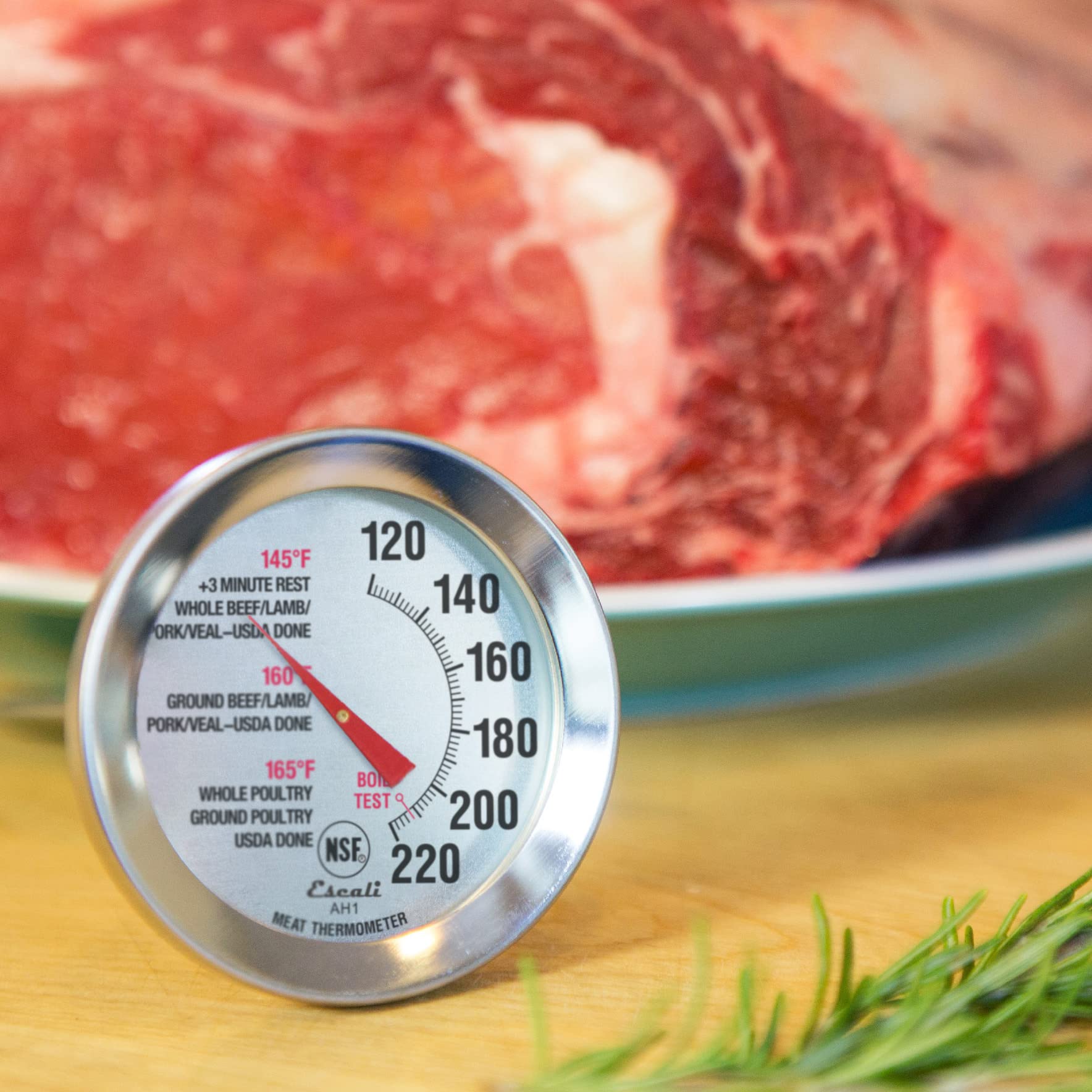 Escali Ah1 Stainless Steel Oven Safe Meat Thermometer, Extra Large 2.5-Inches Dial, Temperature Labeled For Beef, Poultry, Pork,