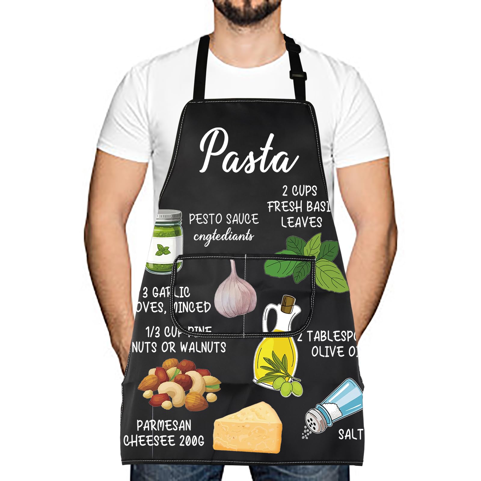 LEVLO Italian Pesto Sauce Ingredients Pasta Baking Kitchen Apron New Home Merry Christmas Gift (Pasta)