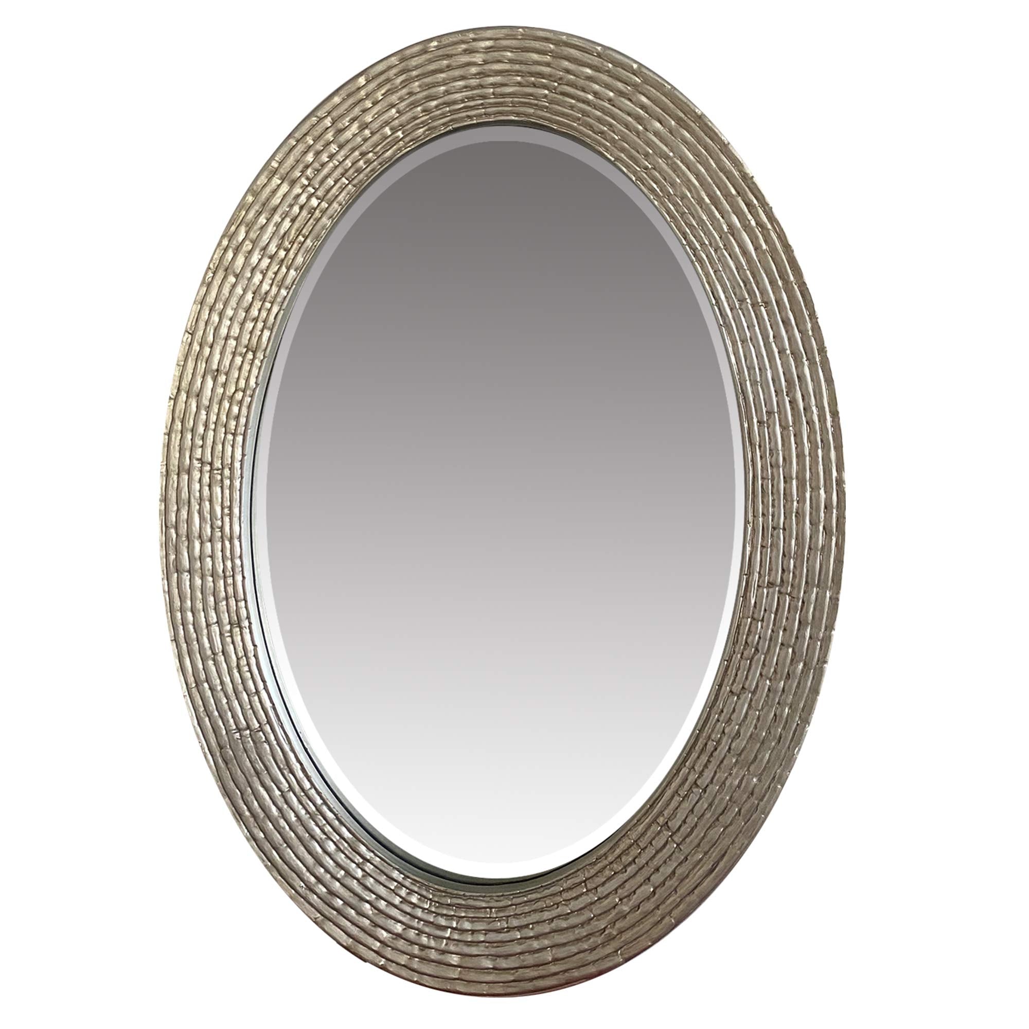 The Urban Port Oval Wood Encased Beveled Wall Decor Mirror with Reeded Design, Silver (UPT-228543)