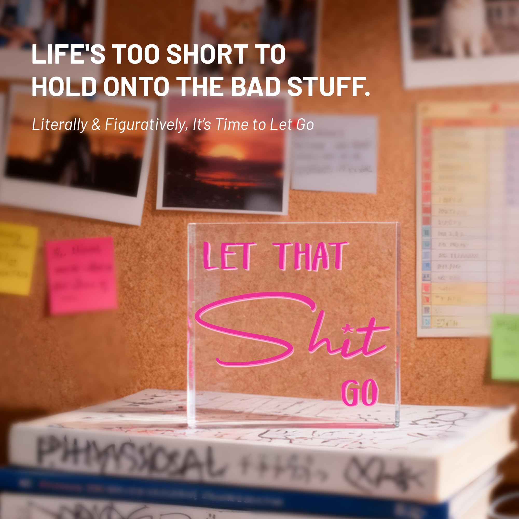 Pink Inspirational Desk Decor for Office, Home, Funny Acrylic Bathroom Signs 4x4 Inches - Humor for Half & Guest Bathrooms, Self