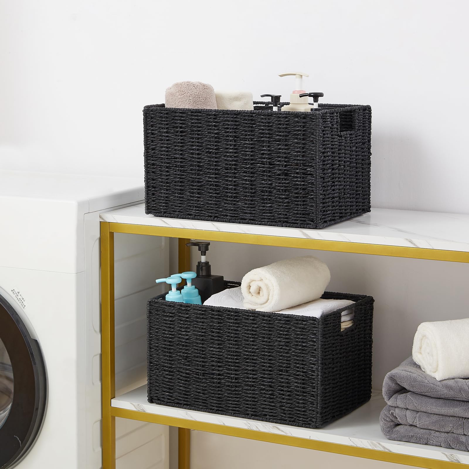 Vagusicc Wicker Storage Basket, Set of 2 Hand-Woven Paper Rope Wicker Basket, Small Storage Baskets for Organizing Toilet Paper