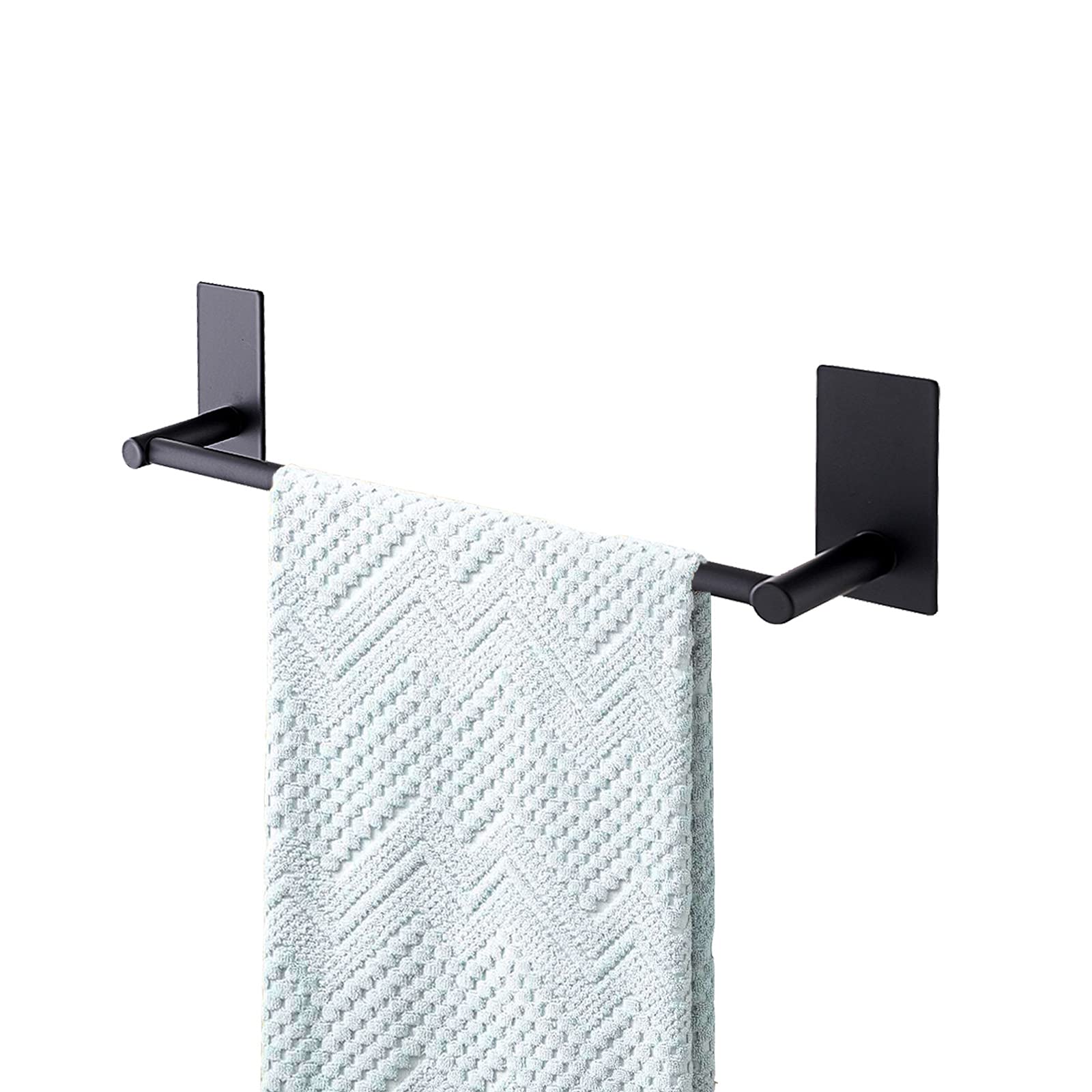 Songtec Stick Towel Bar Black 12-Inch, Adhesive Bath Towel Rack No Drill, Strong Adhesion Tape Mount Towel Holder, Stainless Ste