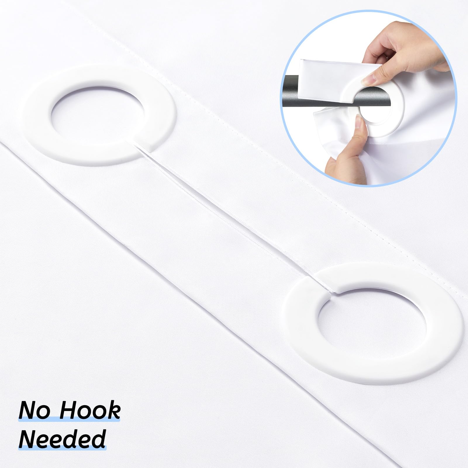 Furlinic No Hook Shower Curtain Fabric White Waterproof Shower Curtain or Liner Hotel Spa Luxury Washable Cloth Decoratvie Bathroom Curtains with 10 Plastic Split Grommets 72x72 Inch Standard Size