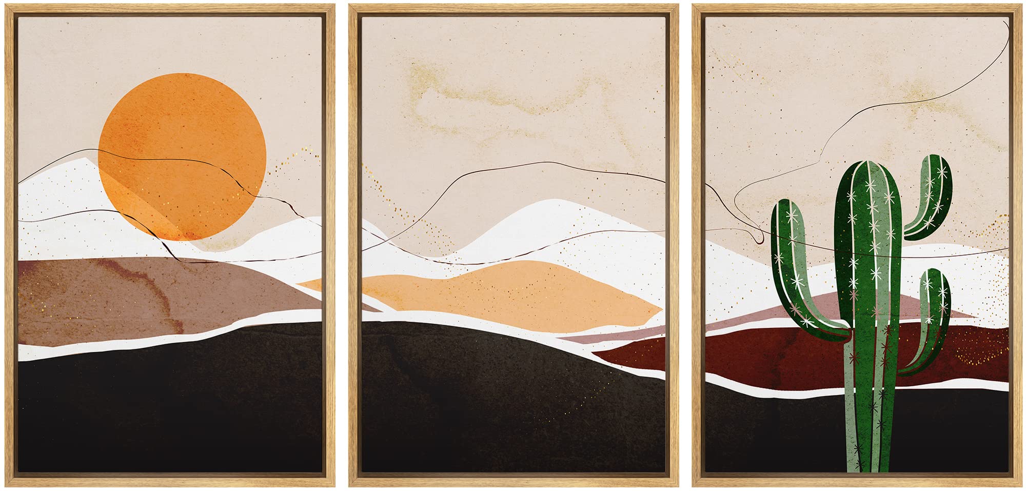 Idea4Wall Framed Canvas Print Wall Art Set Mid-Century Desert Dune Cactus Landscape Abstract Nature Illustrations Modern Art Nor