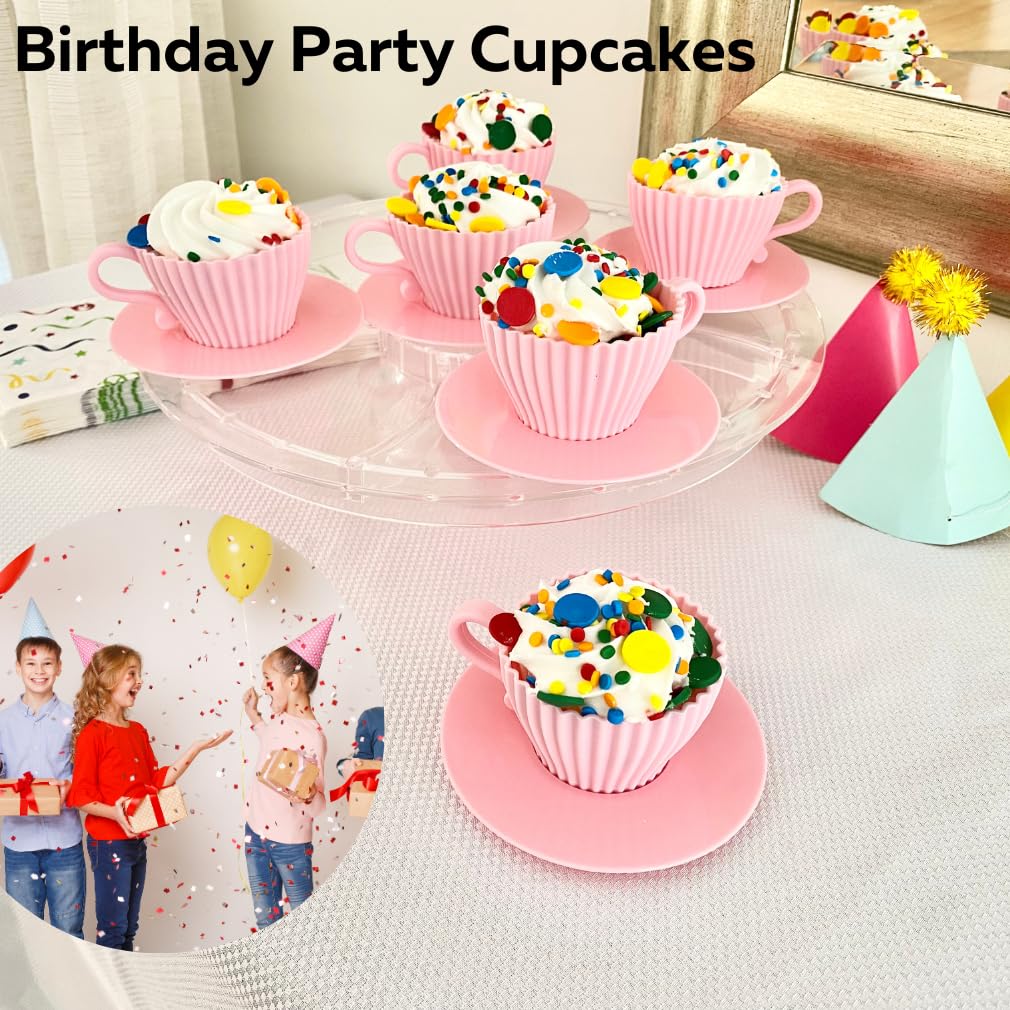 Evelots Baking Cupcake Molds - Silicone Teacup Set - 48 Pc Set - Oven-Safe - Nonstick - Muffin Cups For Bridal/Baby Shower, Birt
