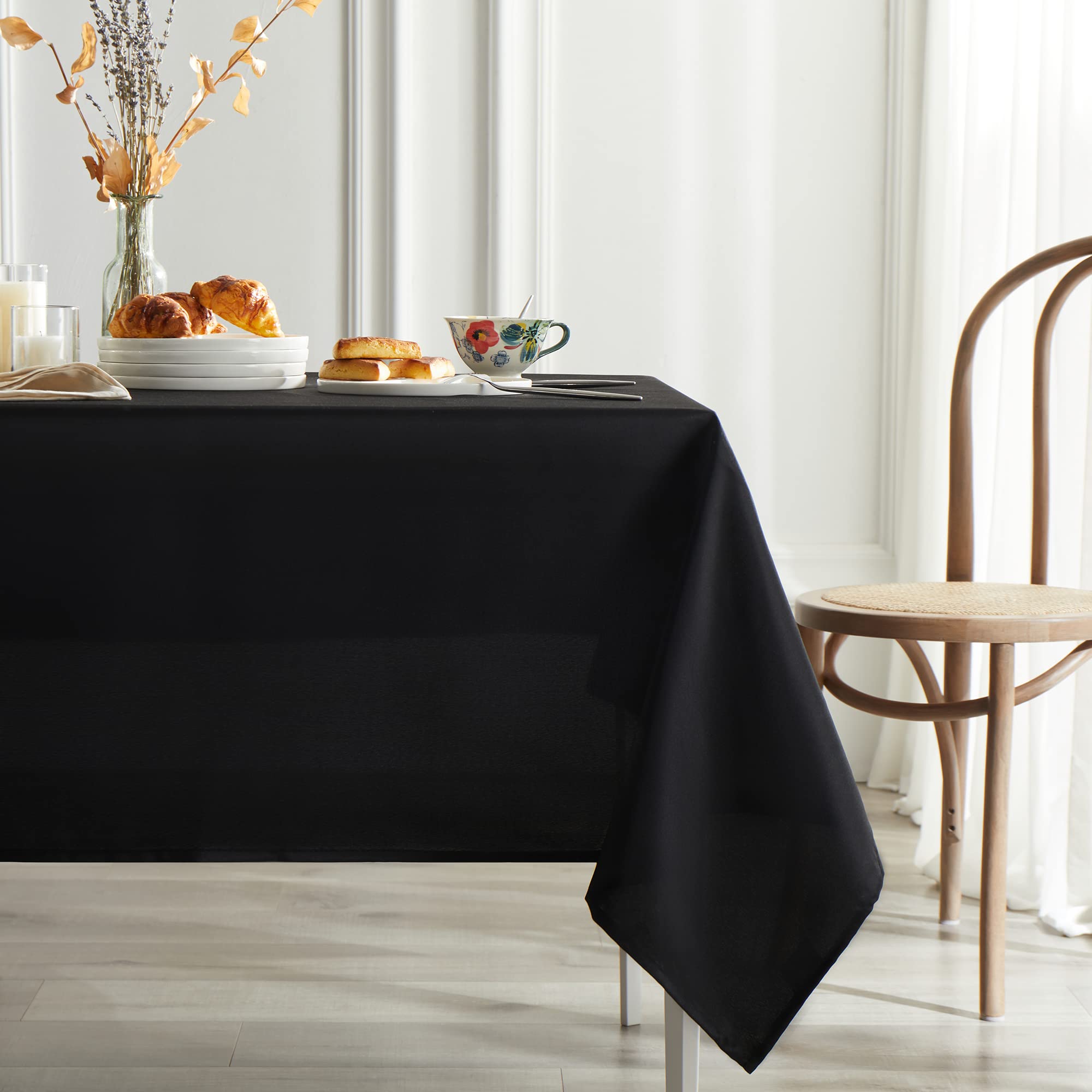 Mysky Home Table Cloth 90X156 Inch Black Tablecloth For 8 Foot Table Washable Polyester Rectangle Tablecloth For Buffet Table, P
