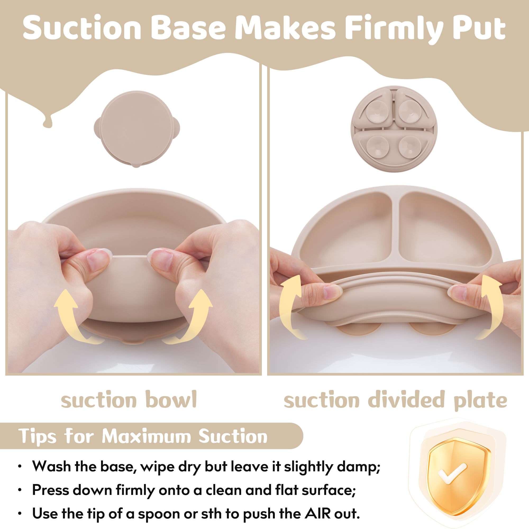 Bufims Silicone Baby Feeding Set, Baby Led Weaning Supplies, Eating Essentials Utensils with Suction Plate and Bowl, Pocket Bib,