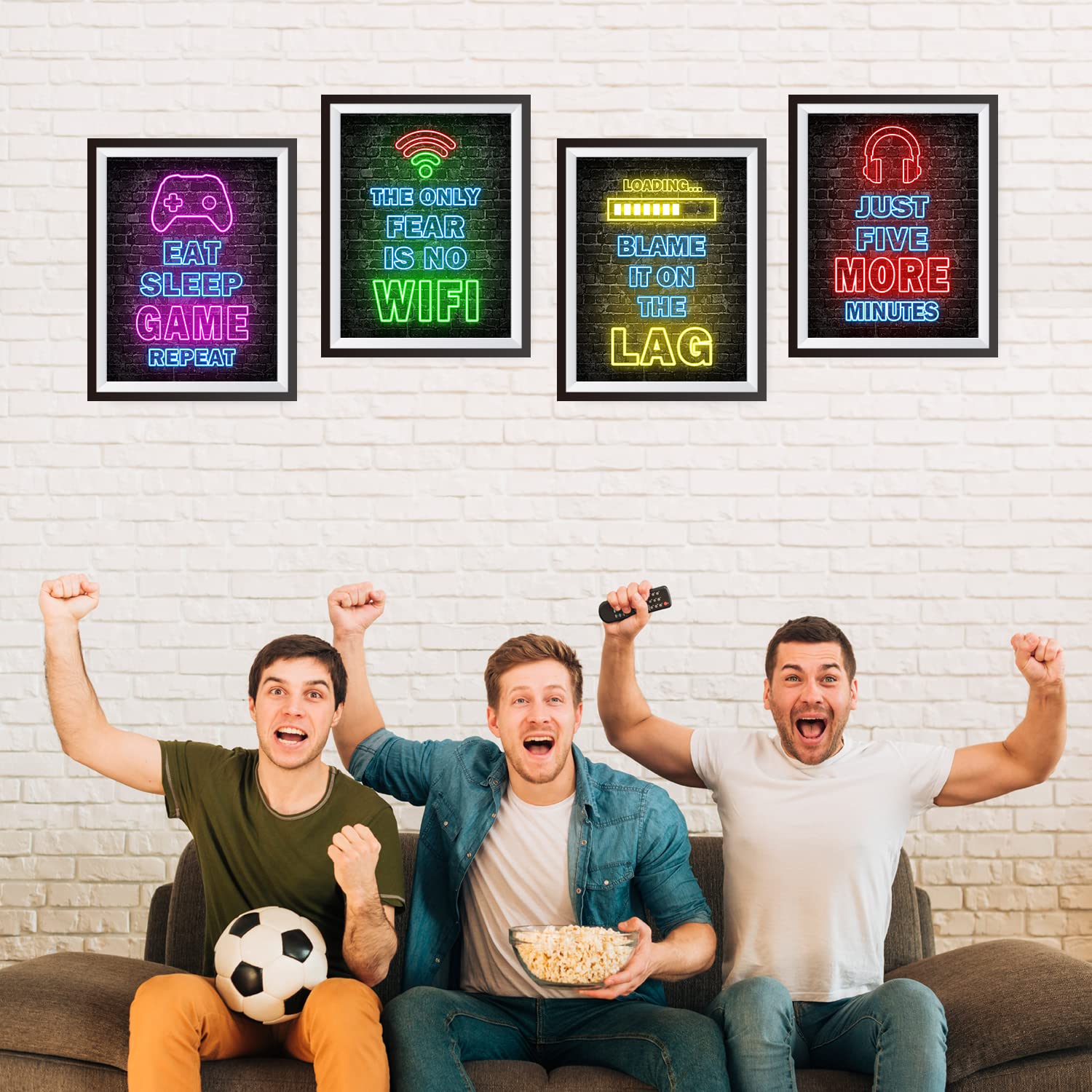Printed Neon Gaming Posters Set of 4 (8X 10)  Boys Room Decorations for Bedroom Video Game Wall Art Gamer  Teen boy bedroom  game room  No Frames