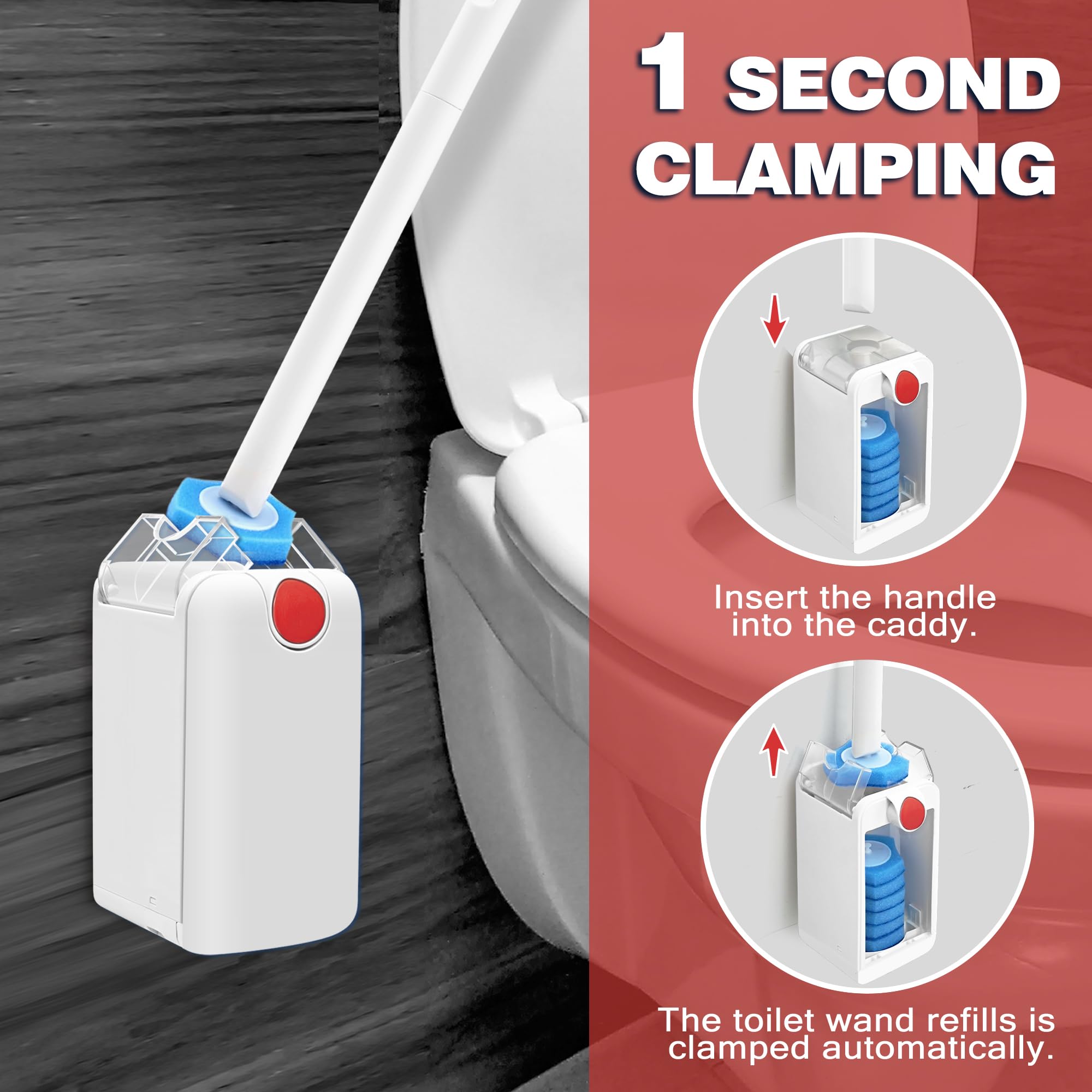 Jehonn Disposable Toilet Bowl Cleaner Wand With Upgraded Clamping System, Wall Mounted Bathroom Scrubber Brush For Bathtub Sink