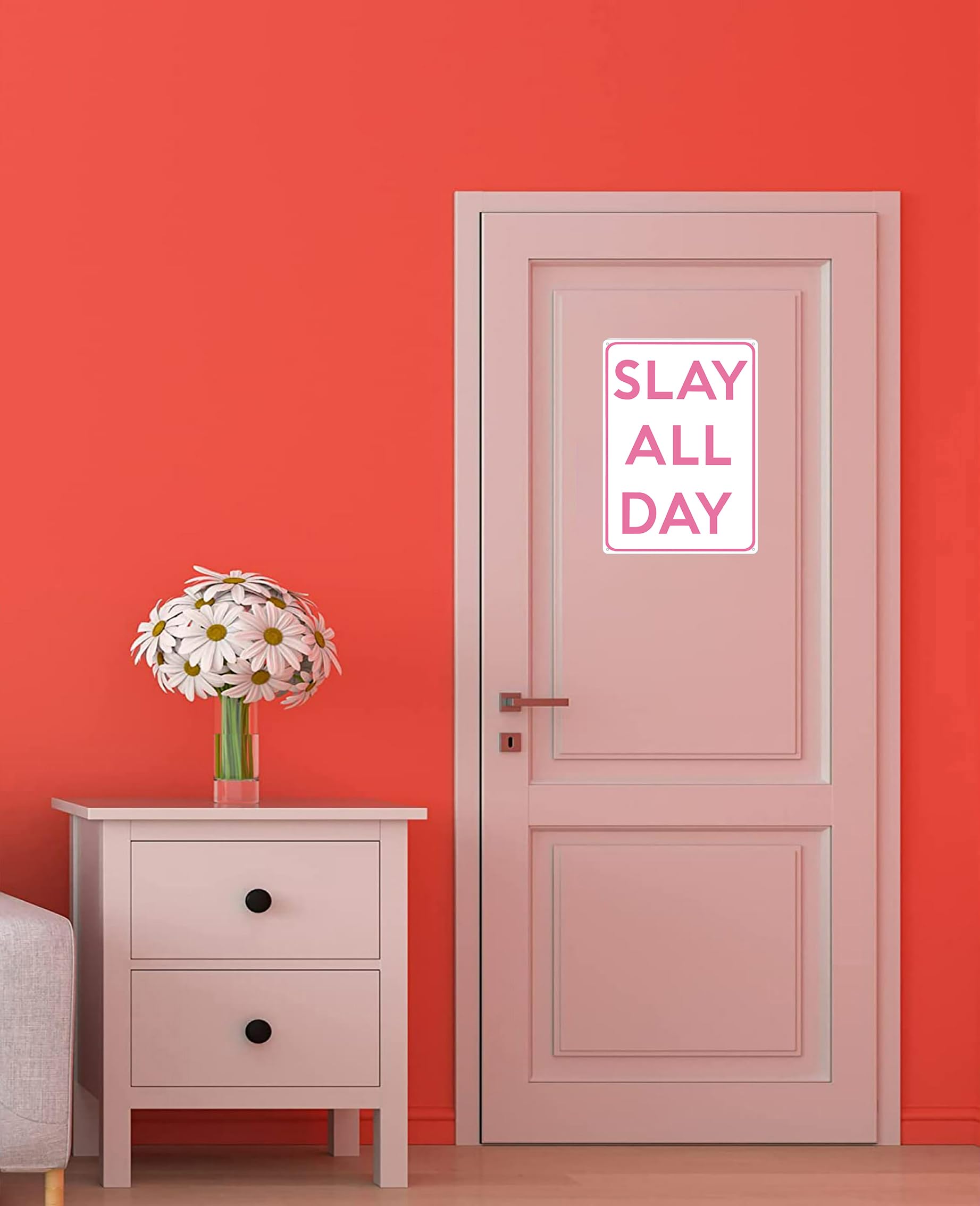 Smilelife Girls Gifts Funny Slay All Day Tin Sign for Aesthetic Room Bedroom Downtown Girl Room Dorm Wall Decor 8 X 12 Inch (311