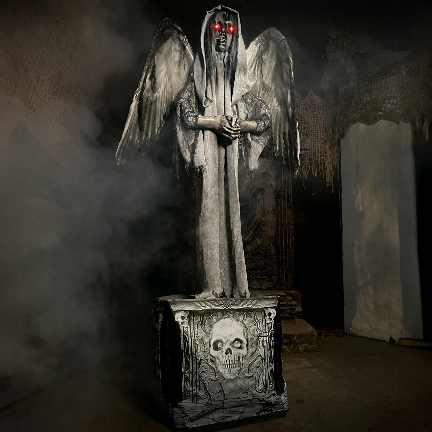 Haunted Hill Farm Lifesize Animatronic Scary Haunted Angel Statue with Touch Activated Lights and Sound, Battery-Operated Indoor