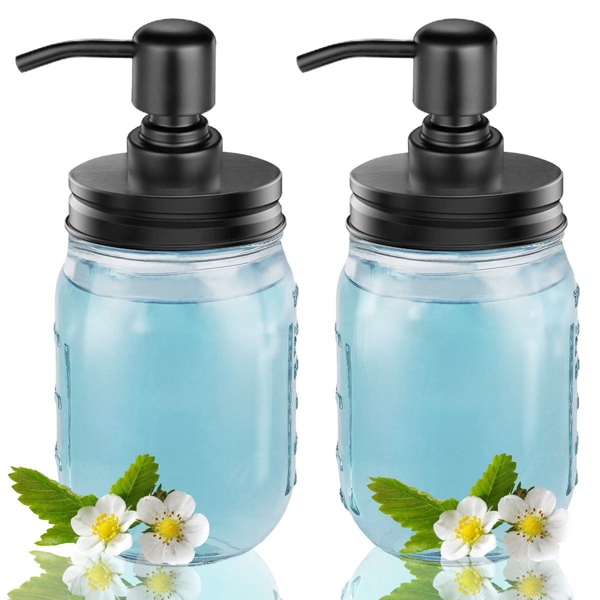 2-Pack Mason Jar Soap Dispenser - 16 Oz Thick Clear Glass Soap Dispenser With Rust Proof Stainless Steel Pump And Lid For Liquid