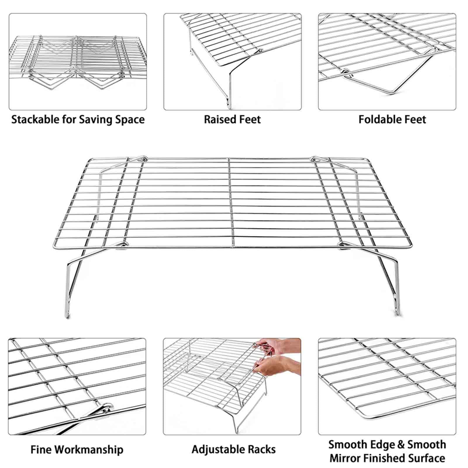 Teamfar Cooling Rack, 3 Tier 15    10 Oven/Dishwasher Safe Stainless Steel Baking Roasting Rack For Cookies Cake Pies Bread, Col