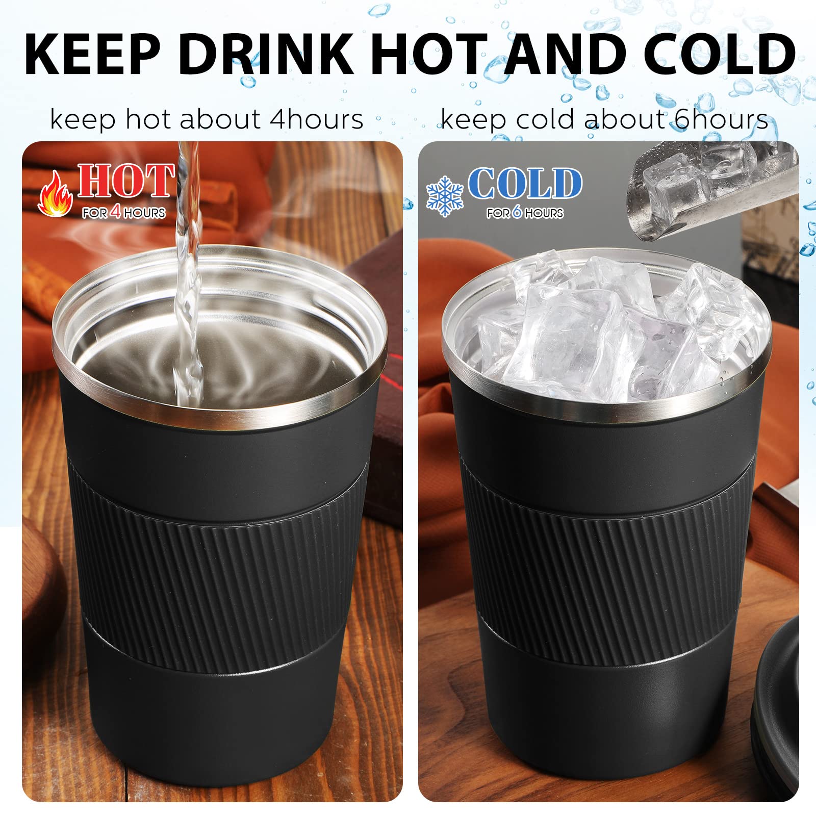 Sabary 4 Pack 16 Oz Stainless Steel Travel Tumbler Bulk Vacuum Insulated Coffee Mug Black Double Wall Thermal Coffee Cup With Li