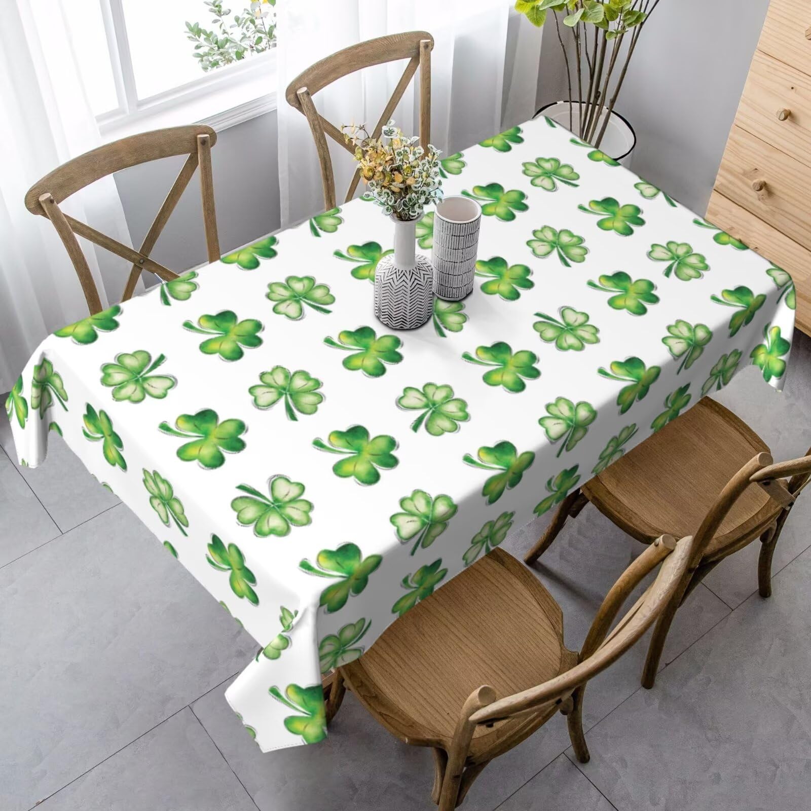 BETGINY St. Patrick s Day Tablecloth 60 x 84 Inch Rectangle Watercolor Shamrock Table Cloth Washable Wrinkle Resistant Rustic L
