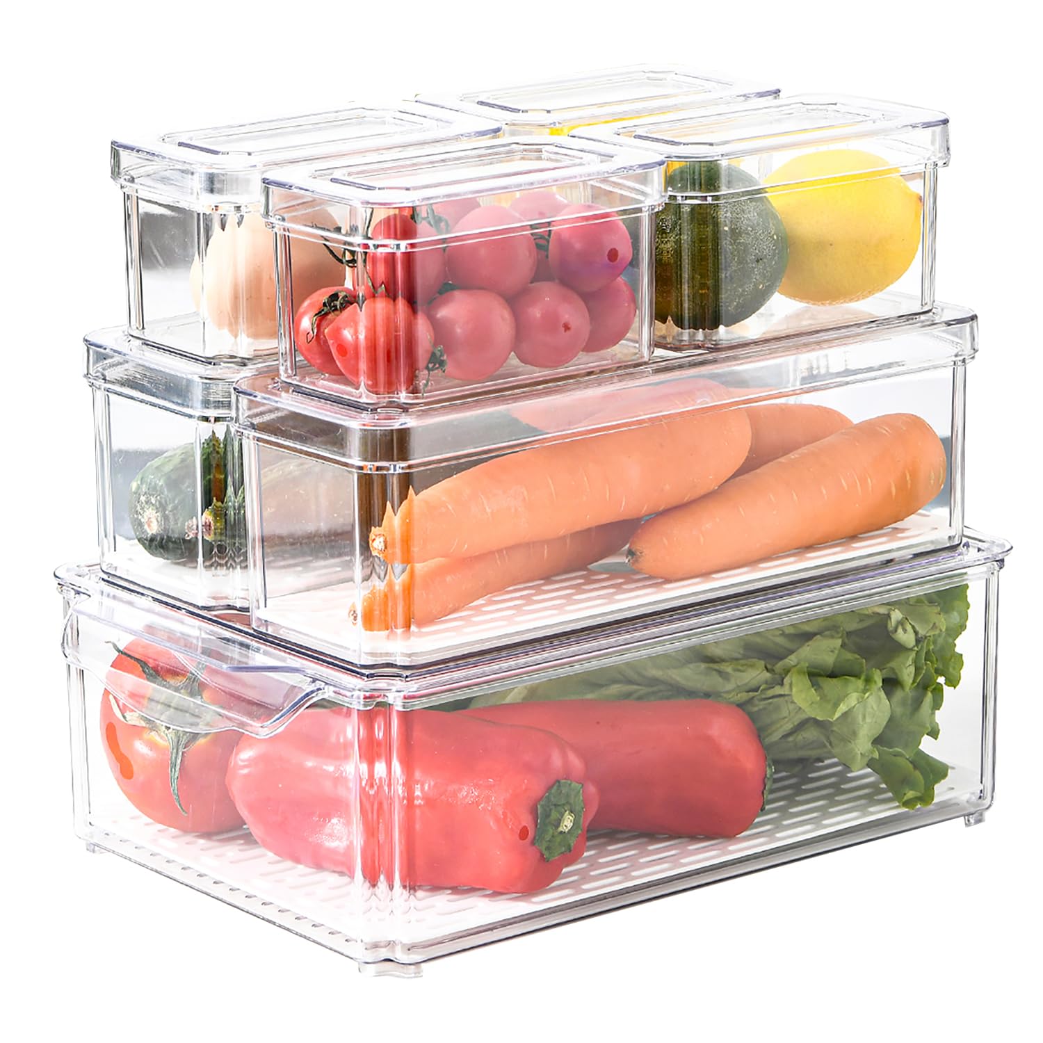 Aionnewie 7-Piece Stackable Fridge Organizer Set - Clear Containers With Lids, Perfect For Organizing Vegetables, Fruits, Food,