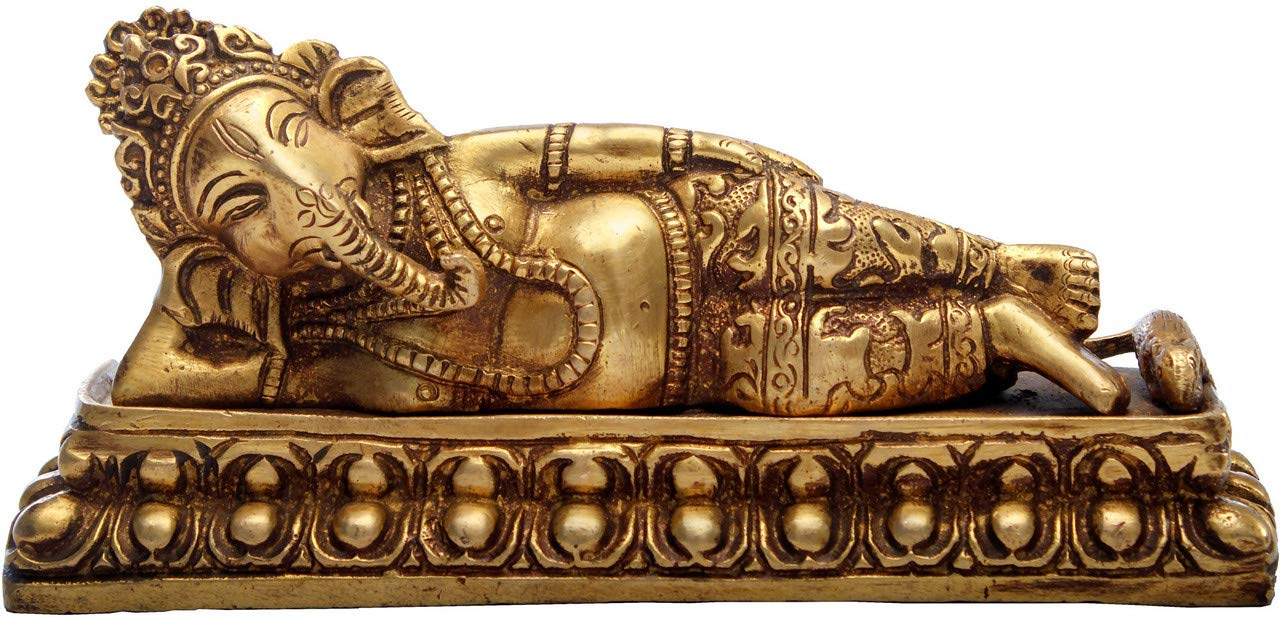Aona Relaxing Ganesha Idol Statue - (Brass, Height 3.3)