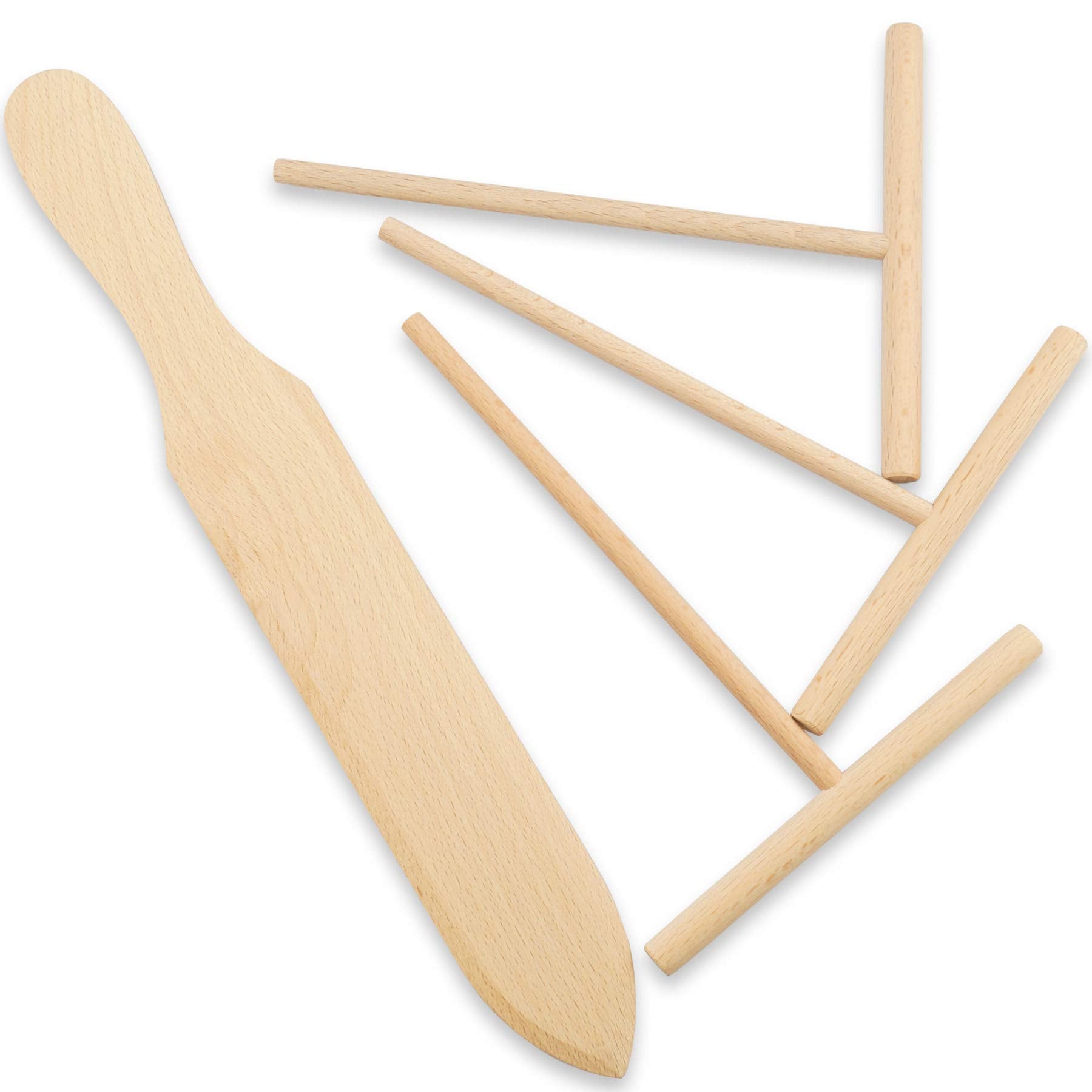 Prowithlin 4 Piece Crepe Spreader And Spatula Set, Crepes Maker Made Of 100% Natural Beech Wood, 12'' Crepe Spatula And 4.7'' Cr