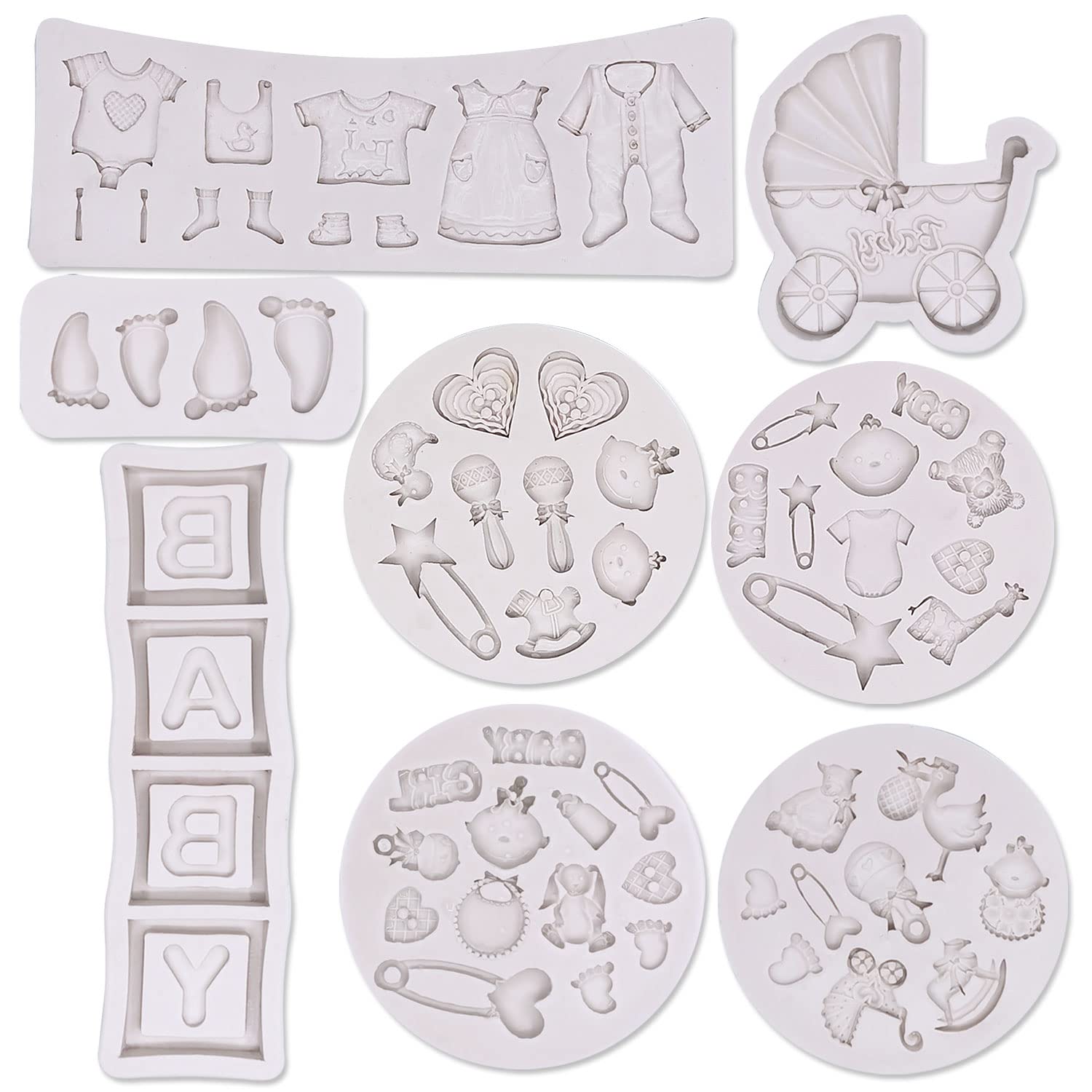 8 Pack Cute Baby Silicone Fondant Cake Mold Baby Shower Theme Cupcake Mold Cake Decorating Mold Baking Mold Gummy Sugar Chocolat