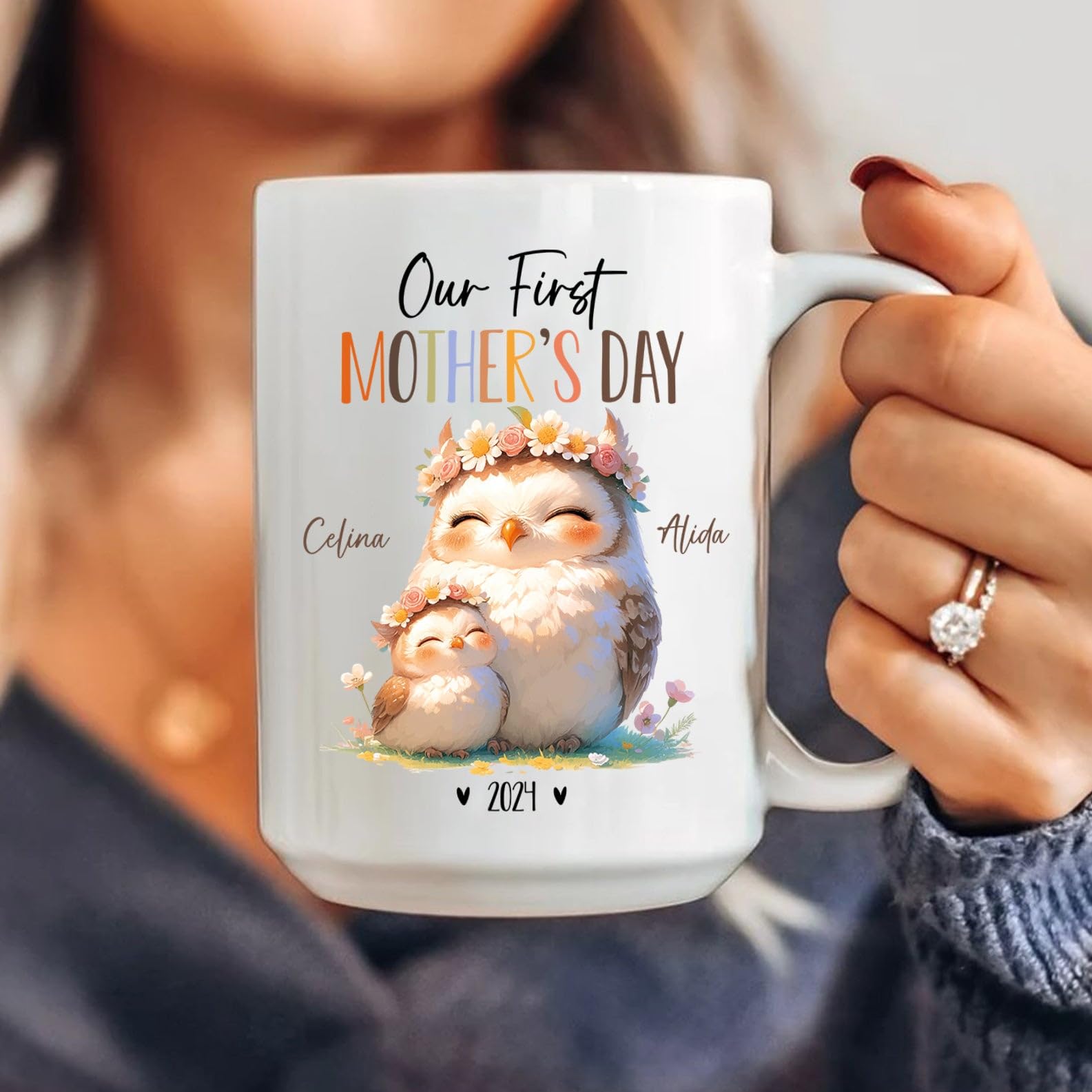 Owl Animal Mug For Owl Lover, Mommy And Baby Owl Ceramic Mug, Our First Mothers Day Coffee Cup, Custom Mummy & Baby Owl Porcelai