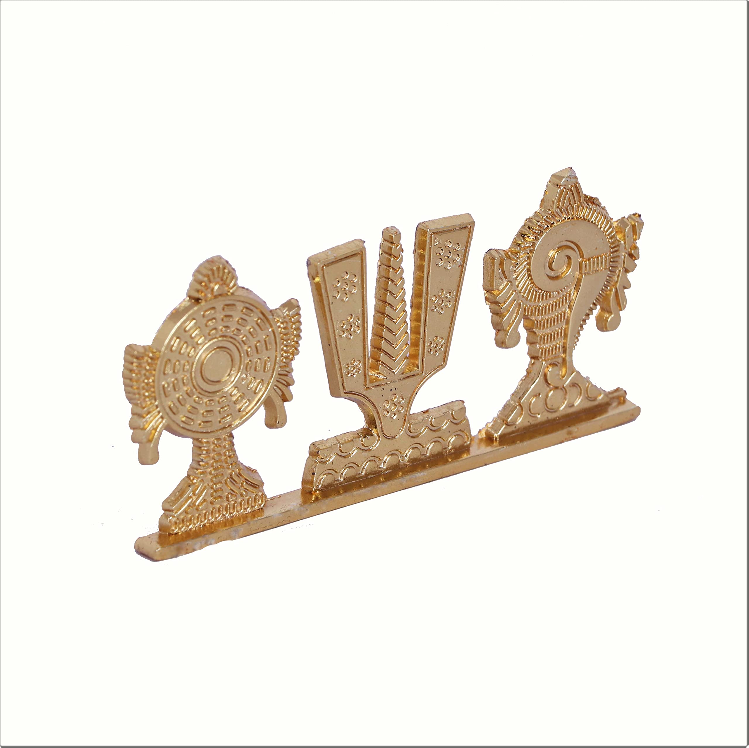 Kridaykraft Tirupati Balaji Symbol Stand Shankh Chakra Namah Gold Plating Antique Decorative For Car Dashboard Home & Office Tab