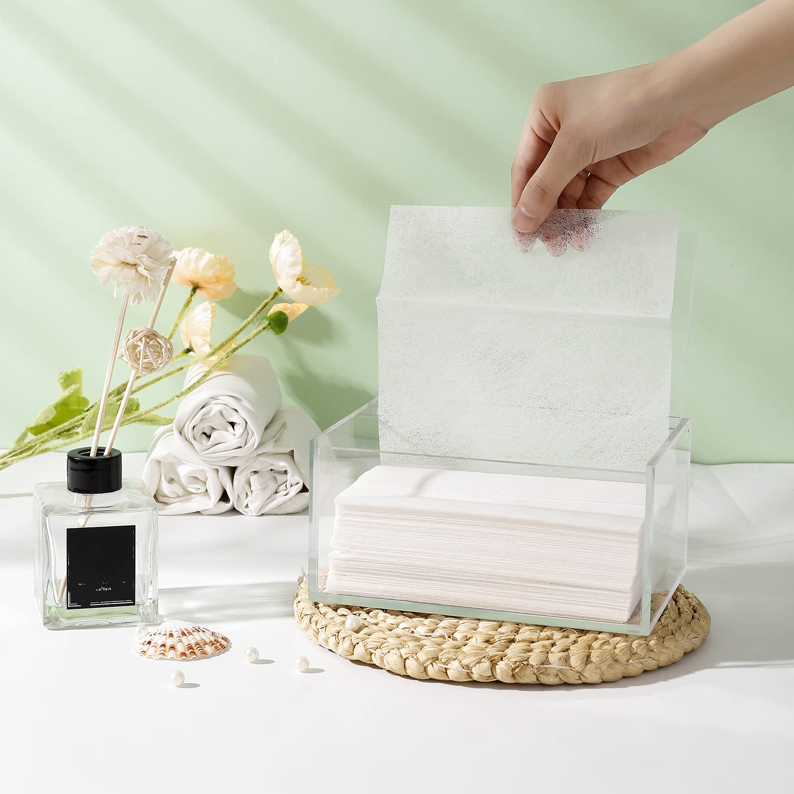 Rejomiik Acrylic Dryer Sheet Holder Clear Dryer Sheet Dispenser Container Box With Lid And Anti Scratch Film For Laundry Room Fa