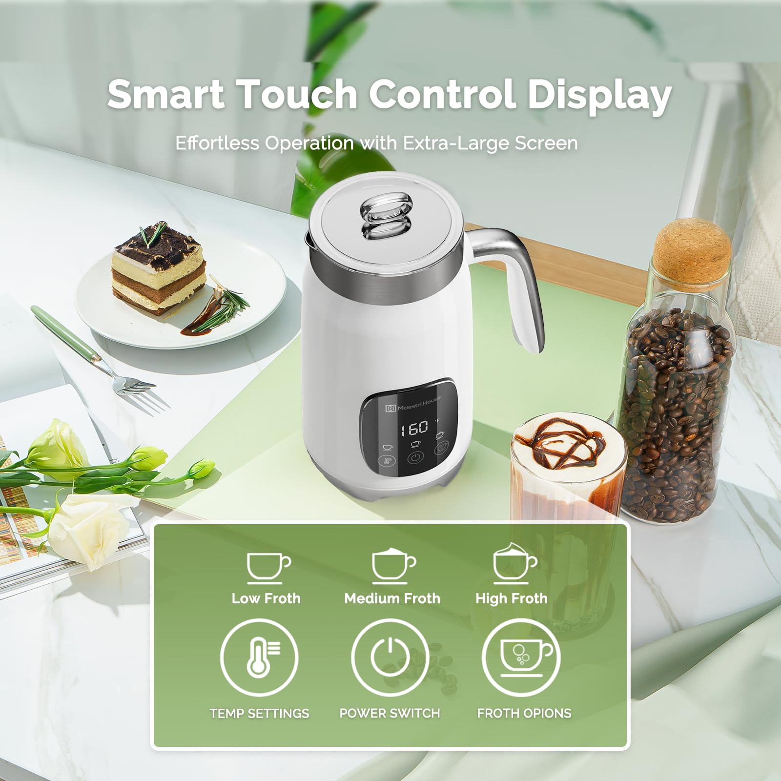 Maestri House Milk Frother, Variable Temp And Froth Thickness Milk Frother And Steamer,14.1Oz/400Ml Smart Touch Control Foam Mak