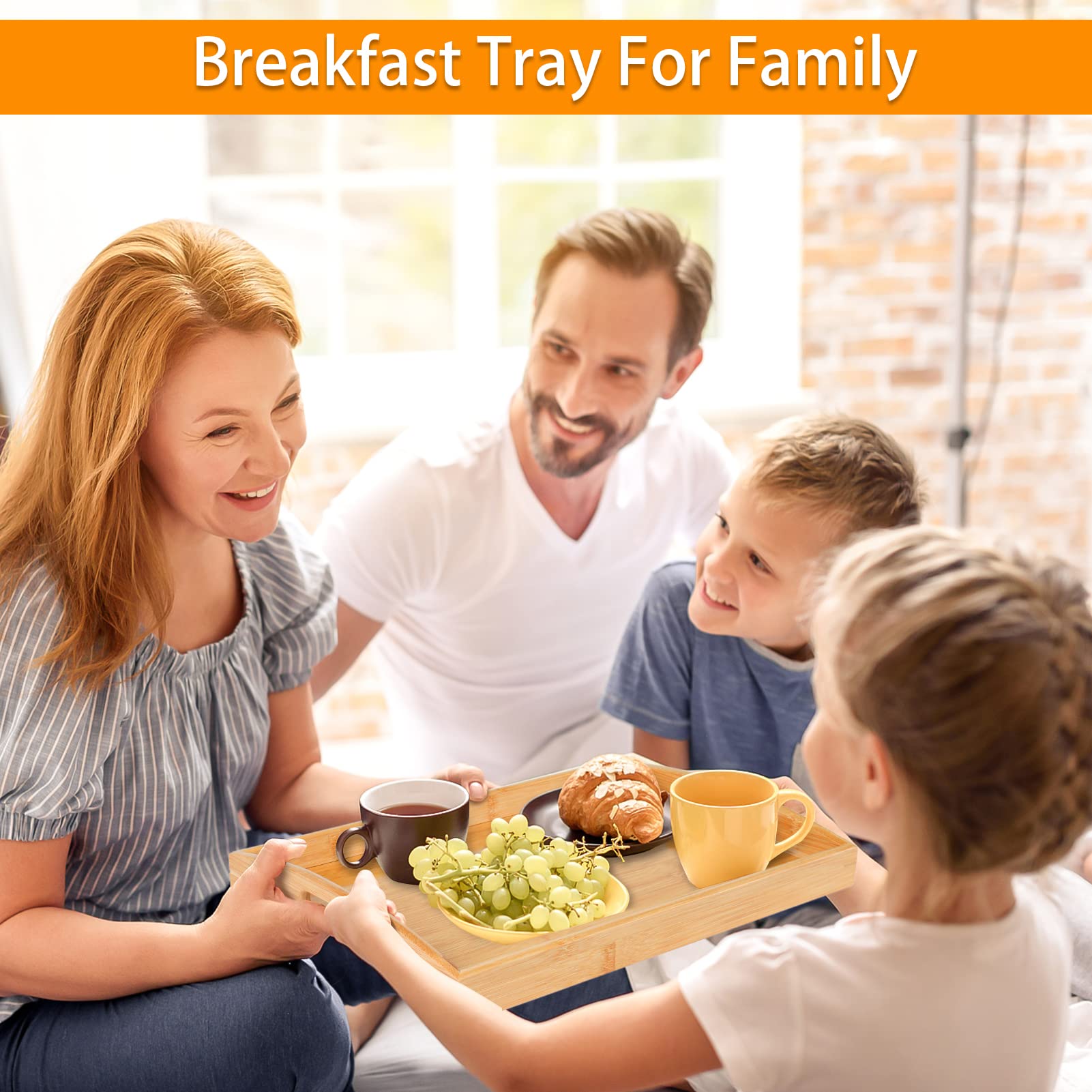 2 Pack Bamboo Serving Tray With Handles, Portable Bed Tray For Breakfast Dinner, Eating Trays For Living Room,Restaurants