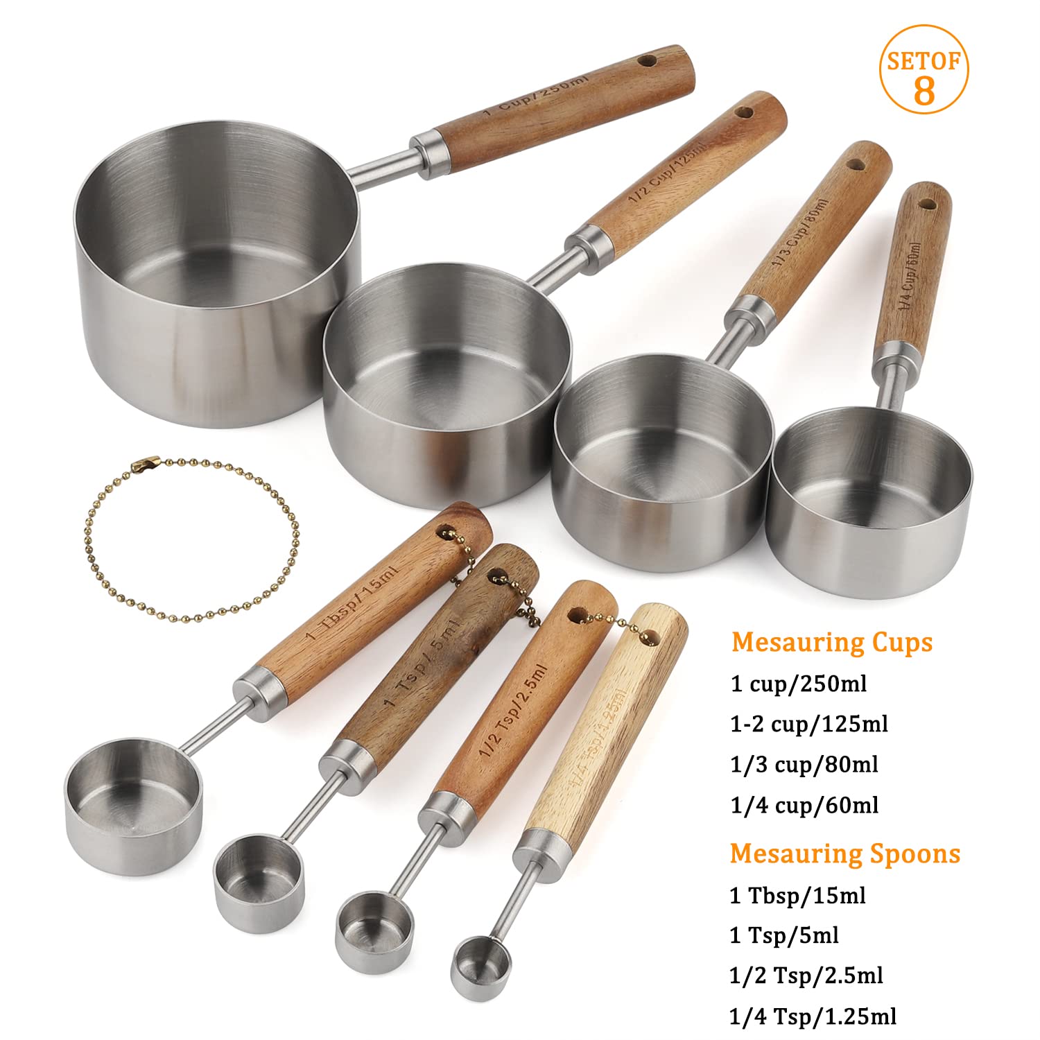 Measuring Cups And Spoons Set Stainless Steel Measuring Cups And Spoons With Wood Handle For Dry And Liquid Ingredients