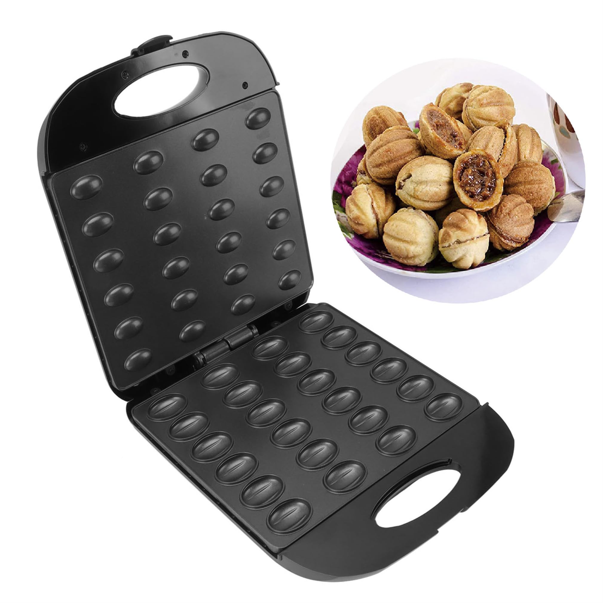NTSDD Electric Walnut Cake Maker,1400W 24pcs Capacity Electric Walnut Cake Maker Automatic Mini Nut Waffle Bread Machine Sandwic