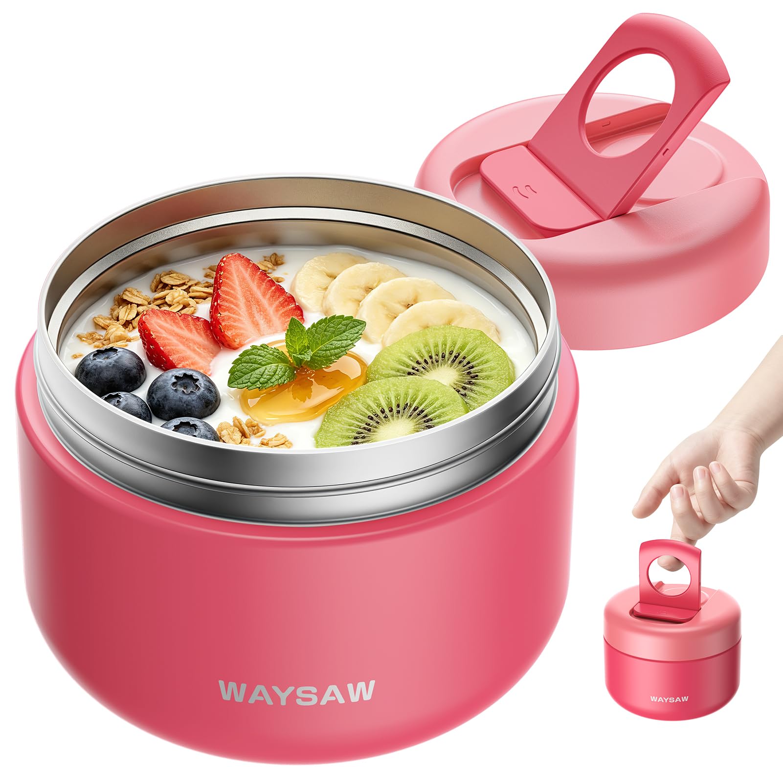 Waysaw 14 oz Kids Thermo for Hot Food, Leakproof Insulated Vacuum Jar/Pink