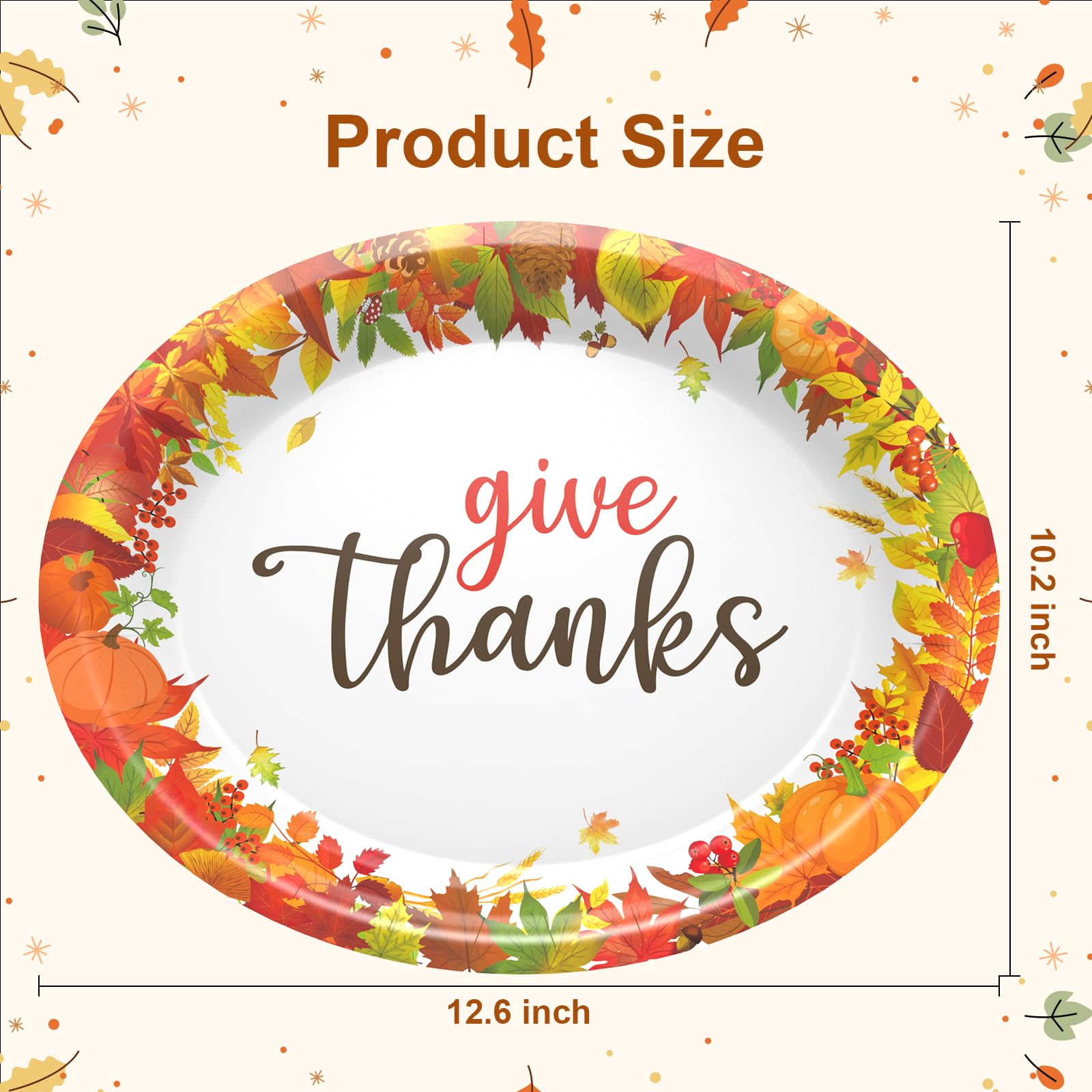 AinDen Thanksgiving Paper Plates 50 Pack, 10.2 x 12.6 Inch Heavy Duty Disposable Plates for Thanksgiving Dinner, Fall Harvest Pa