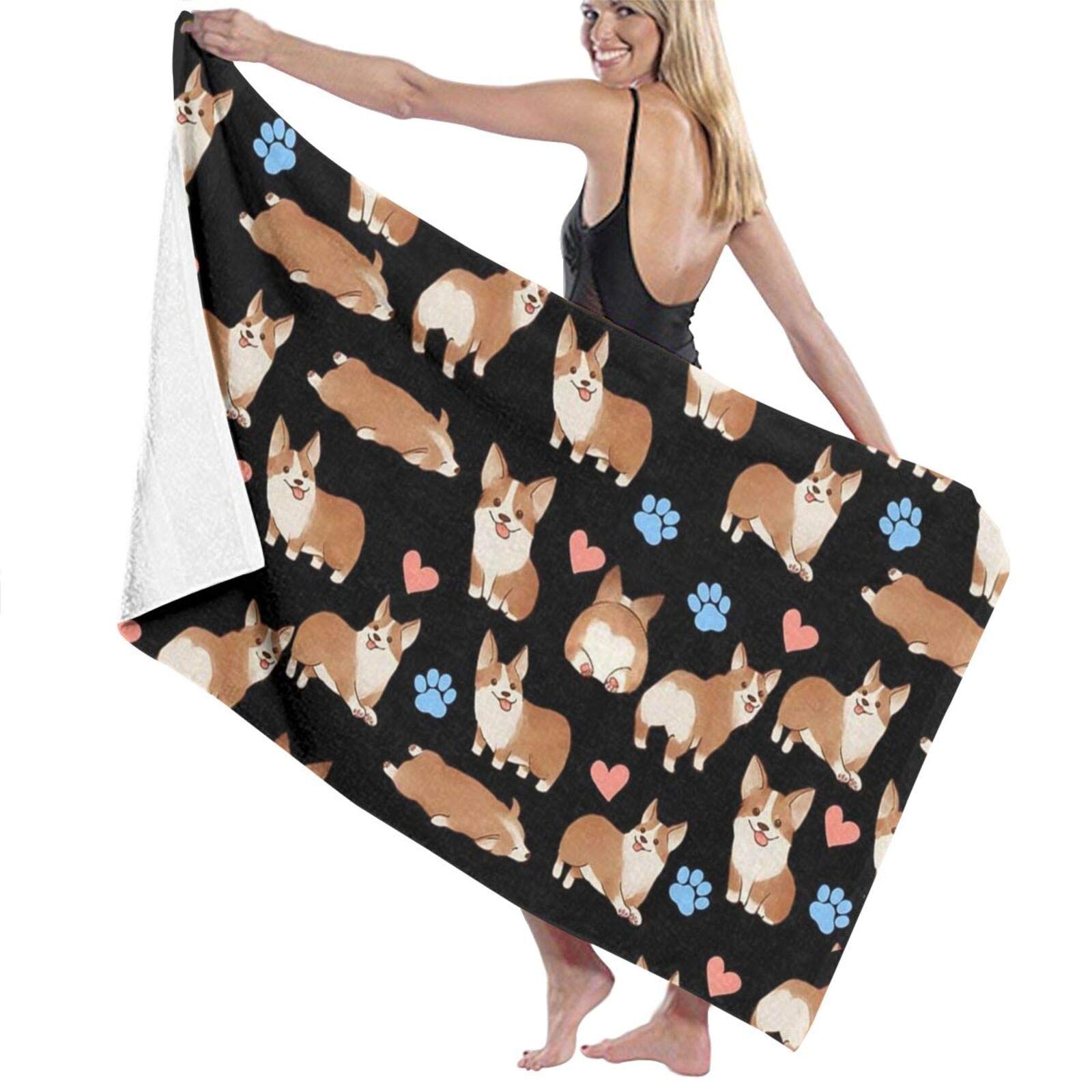 Cute Corgi Dog Men & Women Microfiber Beach Towel,Super Absorbent Quick Dry Oversized Bath Towel For Pool Bathroom Travel Sports