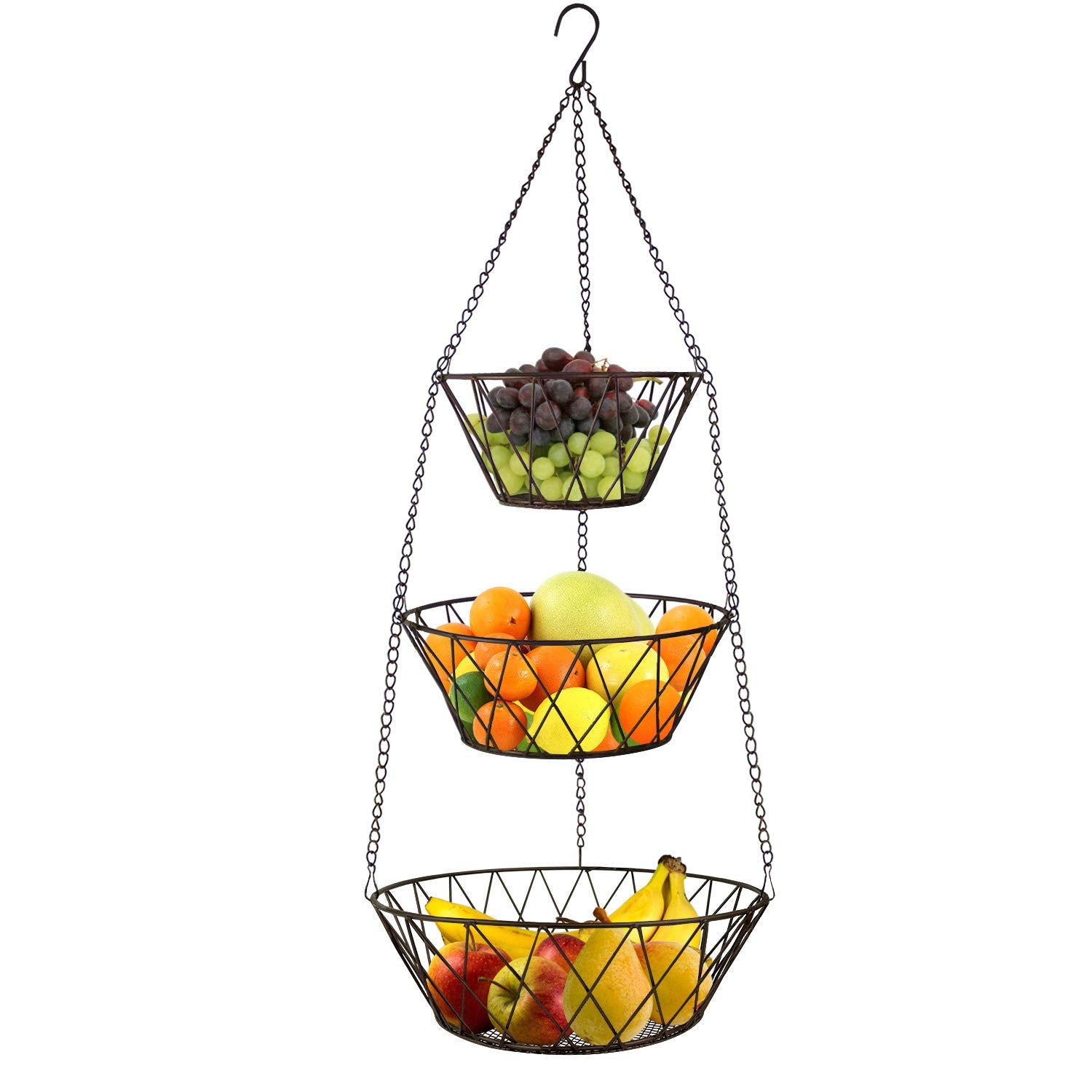Heavy Duty - 3 Tier Hanging Kitchen Bronze Fruit Basket