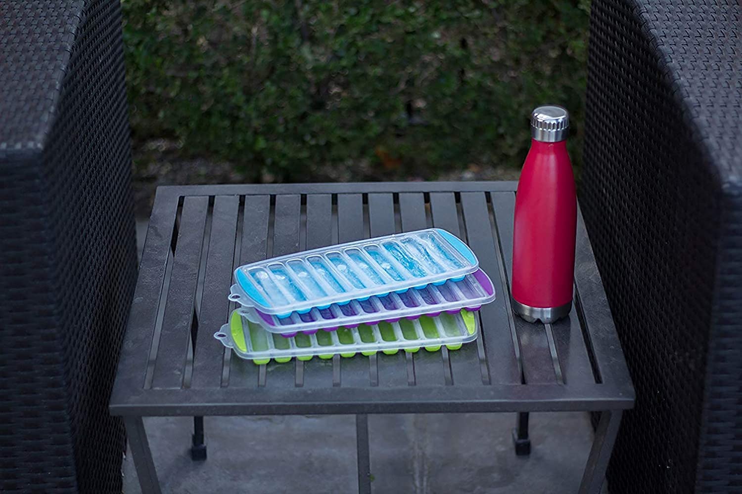 Puthak Water Bottle Long Stick Ice Cube Trays With Easy Push Pop Out Narrow Ice Stick Cubes Assorted Color Silicone Bottom Ice S