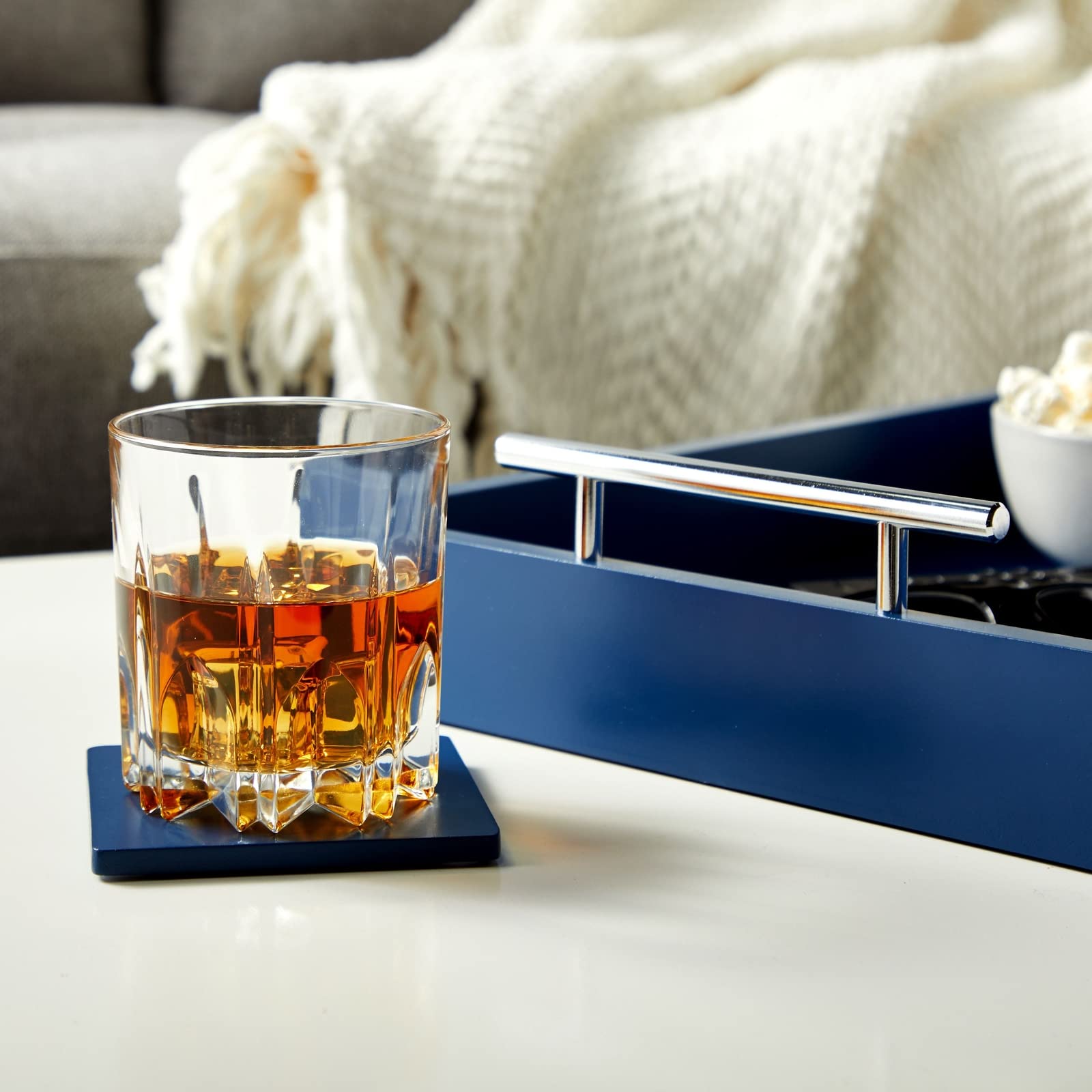 White Serving Tray For Coffee Table, 16X12 With Coasters, Decorative Interchangeable Gold And Silver Handles