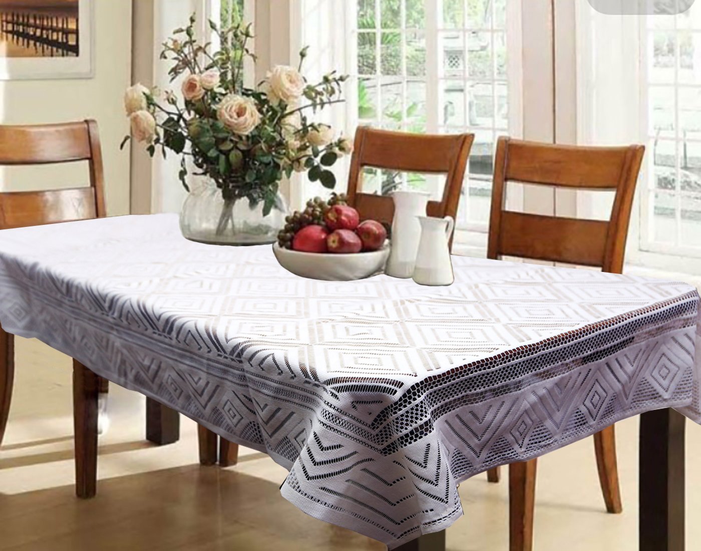 Kuber Industries Cotton 6 Seater Dining Table Cover  White