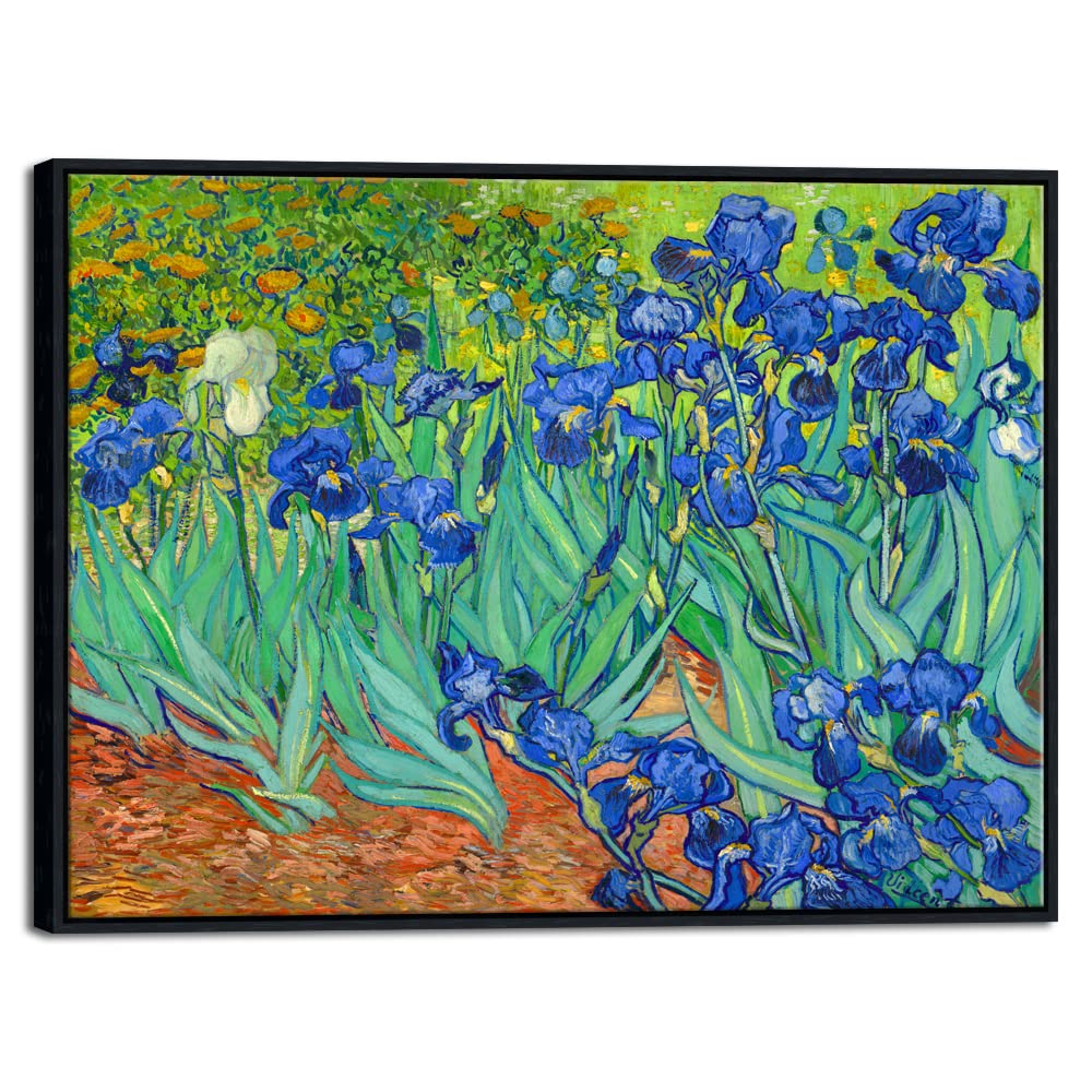 Wieco Art Framed Wall Art Irises By Van Gogh Famous Flowers Oil Paintings Reproduction Large Canvas Prints Modern Canvas Prints
