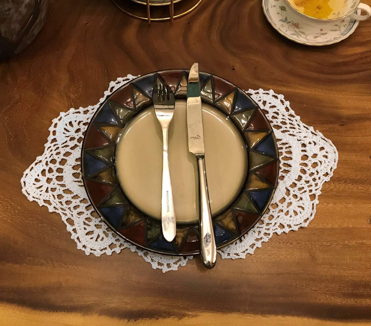 Janef White Handmade Crochet Cotton Table Mats Lace Doilies Doily Oval Lace Placemats 11 By 15 Inches 2Pc.