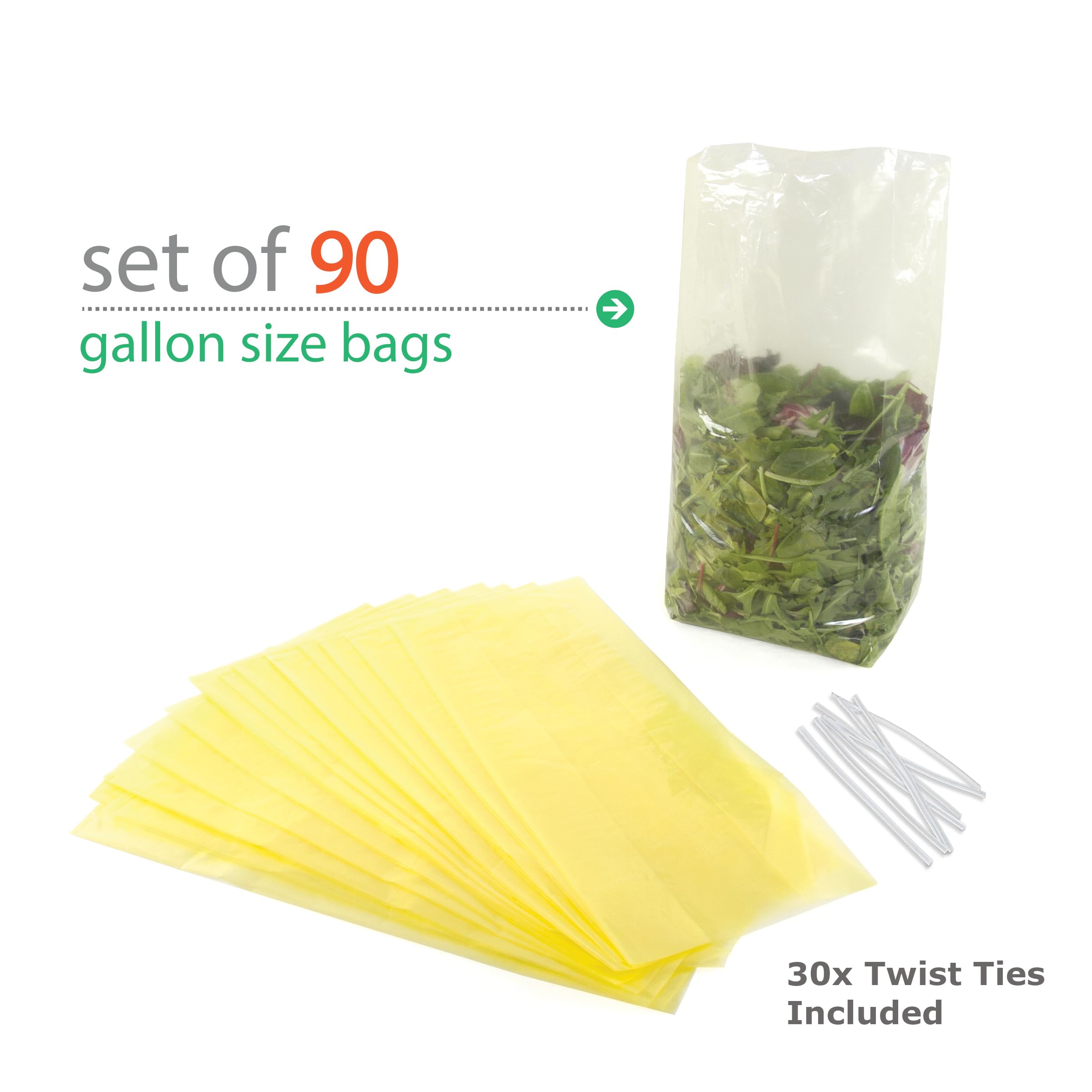 Keep It Fresh Produce Bags - 90 Reusable Bpa Free Freshness Green Bags & Twist Ties - Keeps Fruits, Veggies, And Flowers Fresher