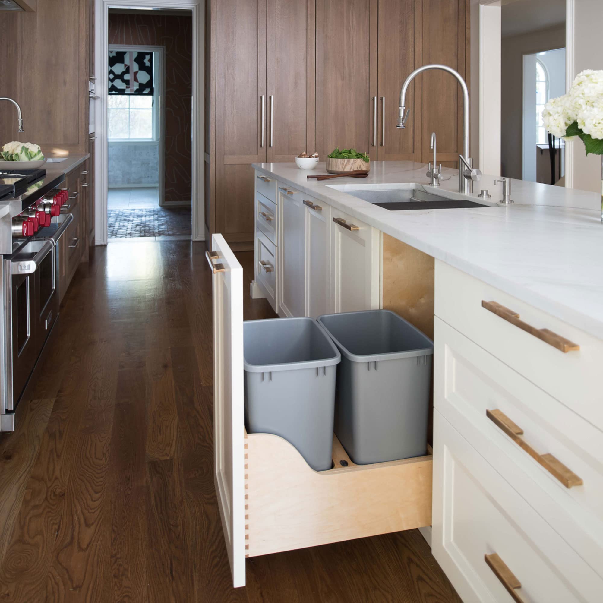 Rev-A-Shelf Pull Out Trash Can For Kitchen Cabinets 35 Qt 8.75 Gal Bottom Mounted, Undermount Soft-Close Slides, Silver, 4Wcsc-1