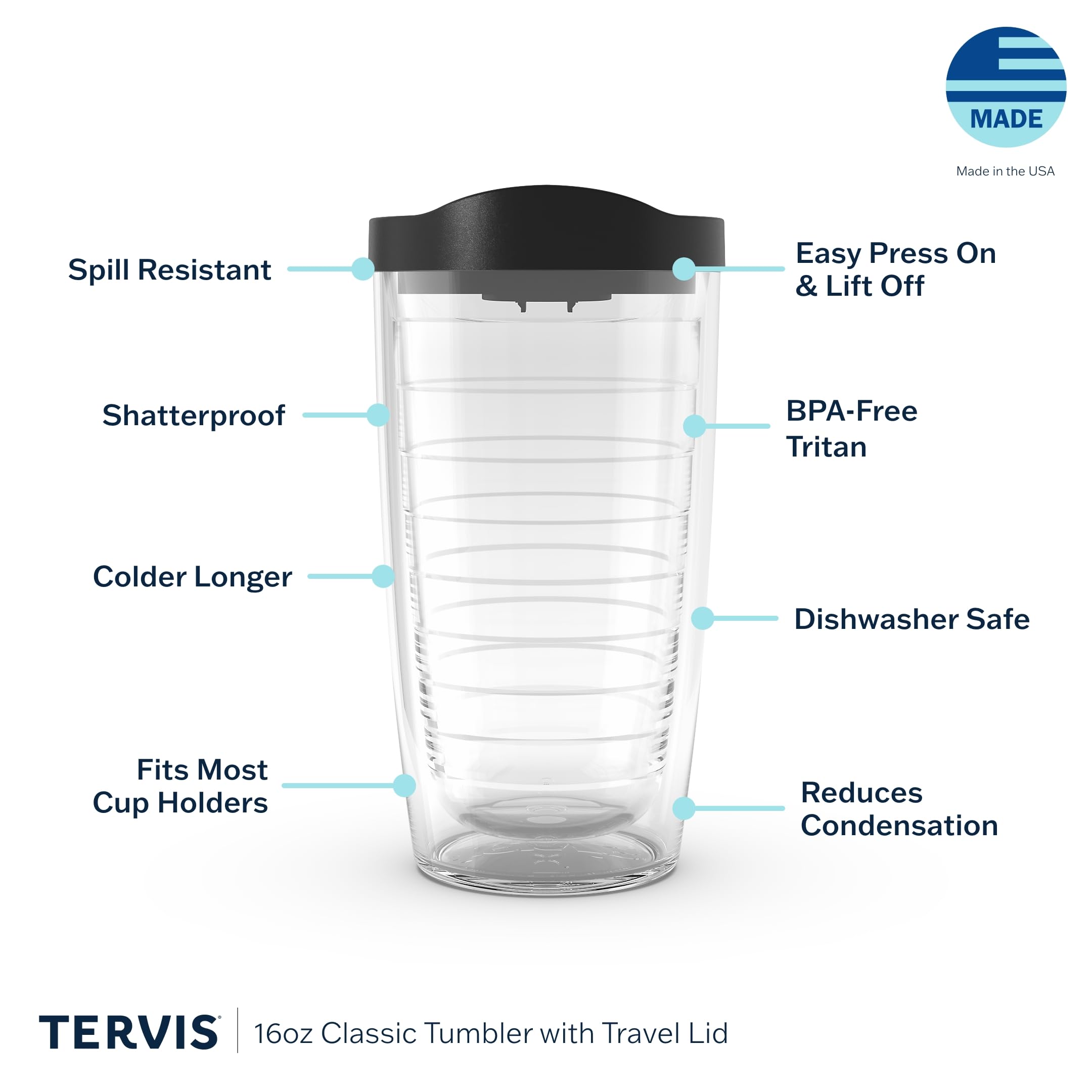 Tervis Clear & Colorful Lidded Made in USA Double Walled Insulated Tumbler Travel Cup Keeps Drinks Cold & Hot, 16oz, Red Lid