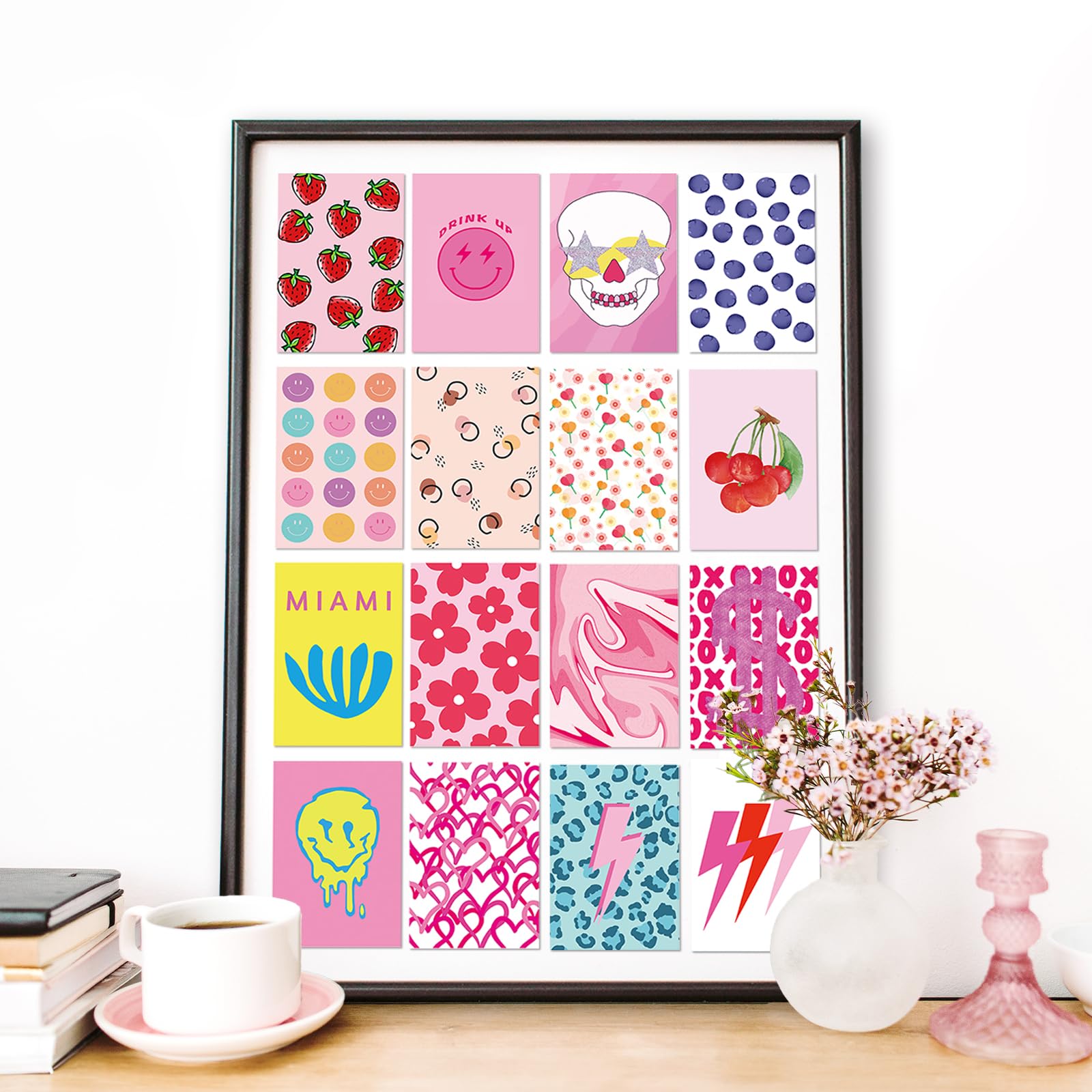 Dazzlewall 50Pcs Abstract Wall Collage Kit Preppy Aesthetic Pictures For Bedroom Living Room Dormitory Pink Wall Decor Poster 4X