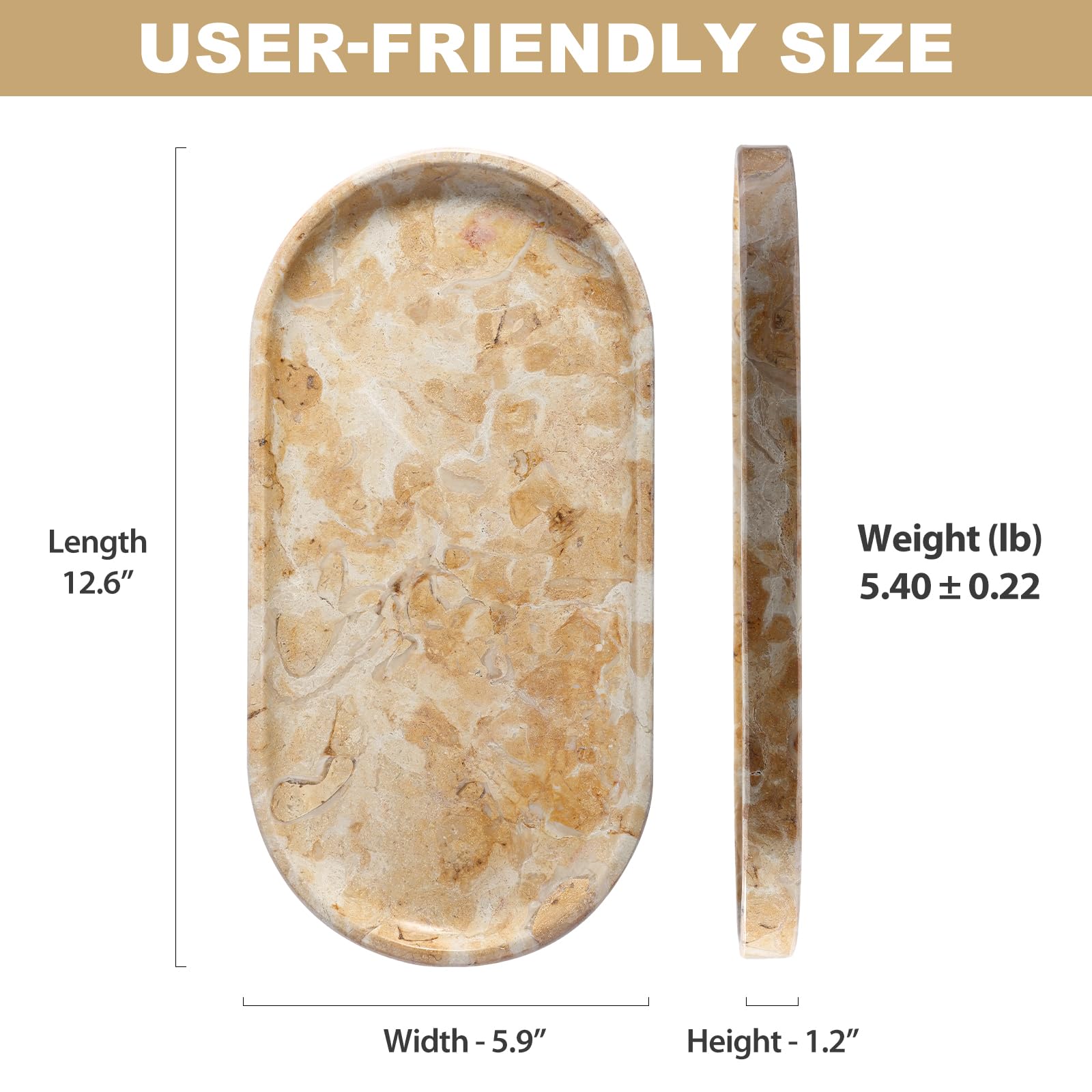 Koville Egypt Natural Marble Tray, 12'' Vanity Decorative Tray For Countertop Organizer, Catchall Tray For Perfume, Candles, Jew