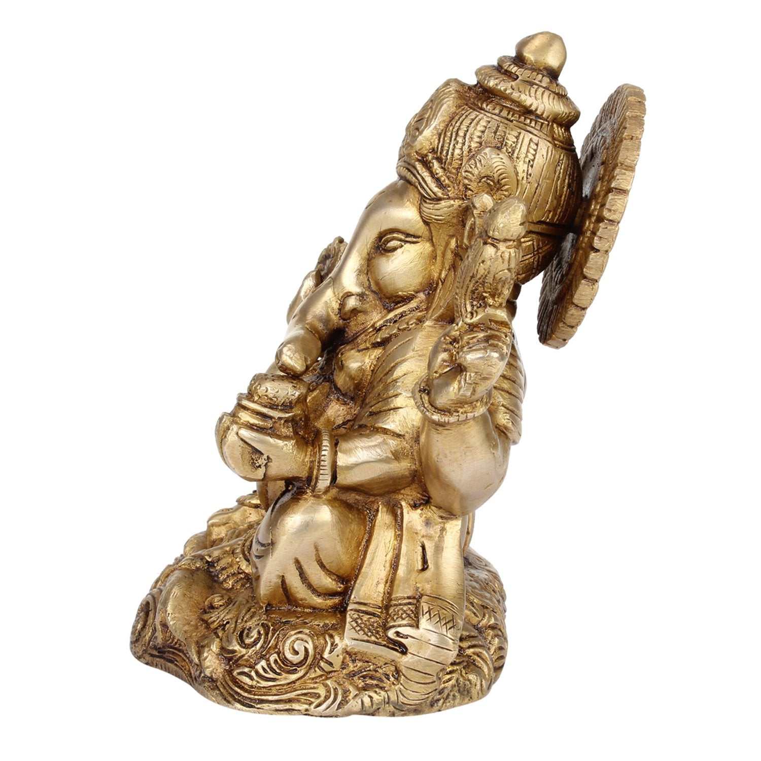 Kartique Brass Ganesh Bhagwan Idol For Home Entrance Ganpati Sitting Sculpture Statue Hand Carved Deity Elephant God Ganesha Vin