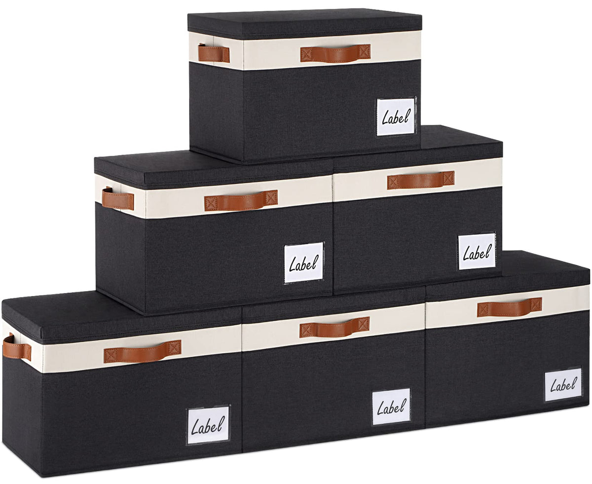 Ghvyennttes Extra Large Storage Bins With Lids, Foldable Fabric Storage Boxes With Lids And 3 Leather Handles, Storage Baskets W