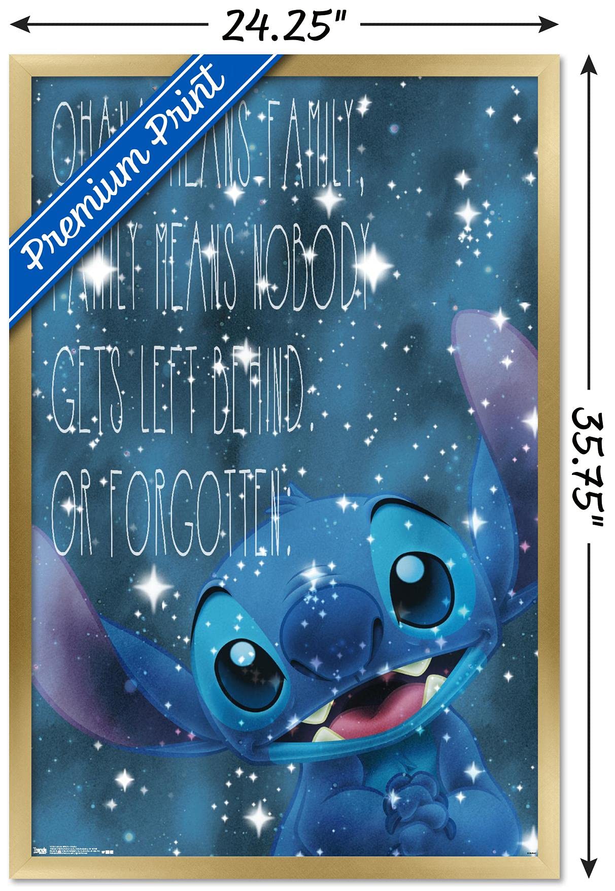 Trends International Disney Lilo And Stitch - Ohana Wall Poster, 22.375'' X 34'', Gold Framed Version