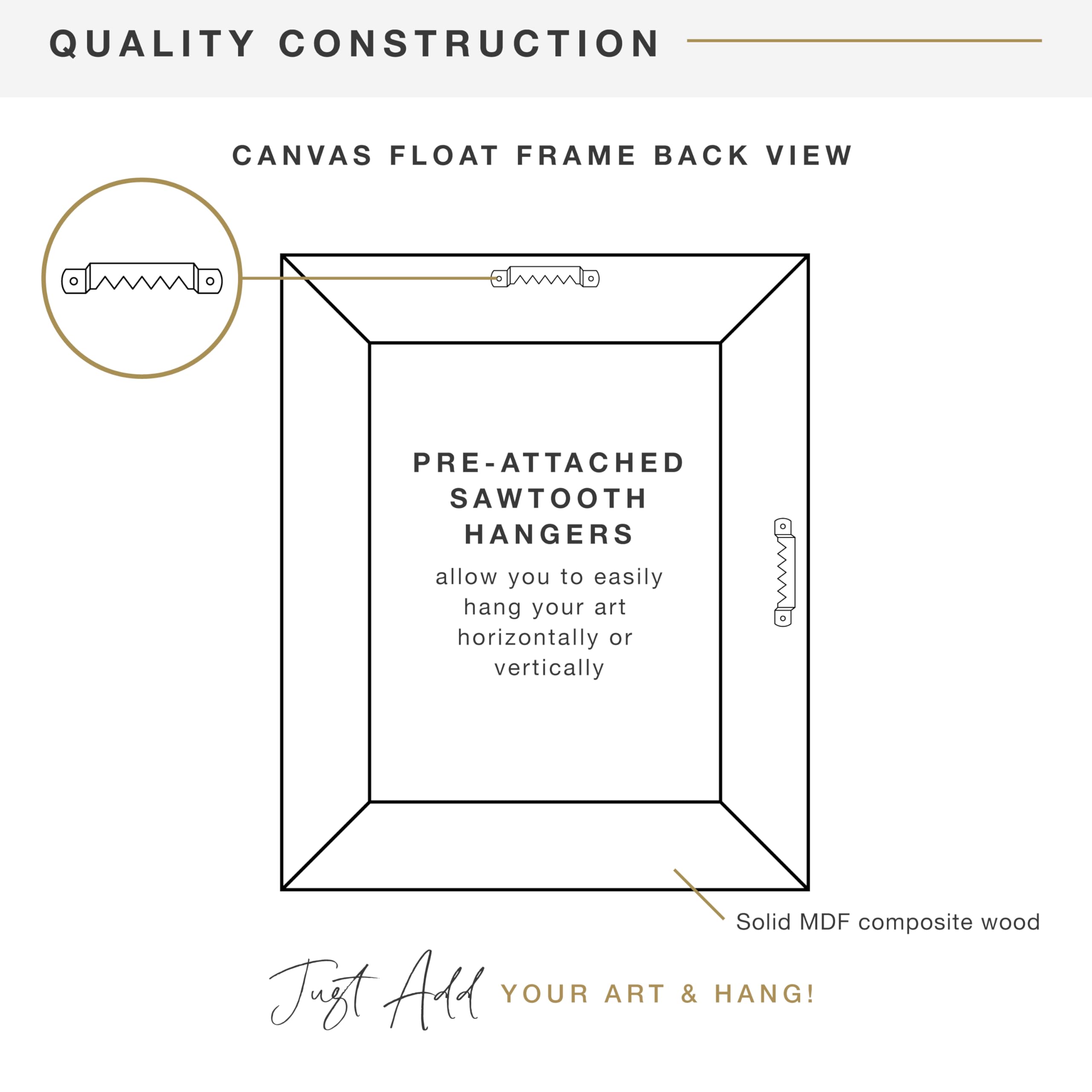 Mcs Floating Frame With Canvas Included, Art Frames For Canvas Paintings With Adhesive Fasteners And Hanging Hardware, Black, 11