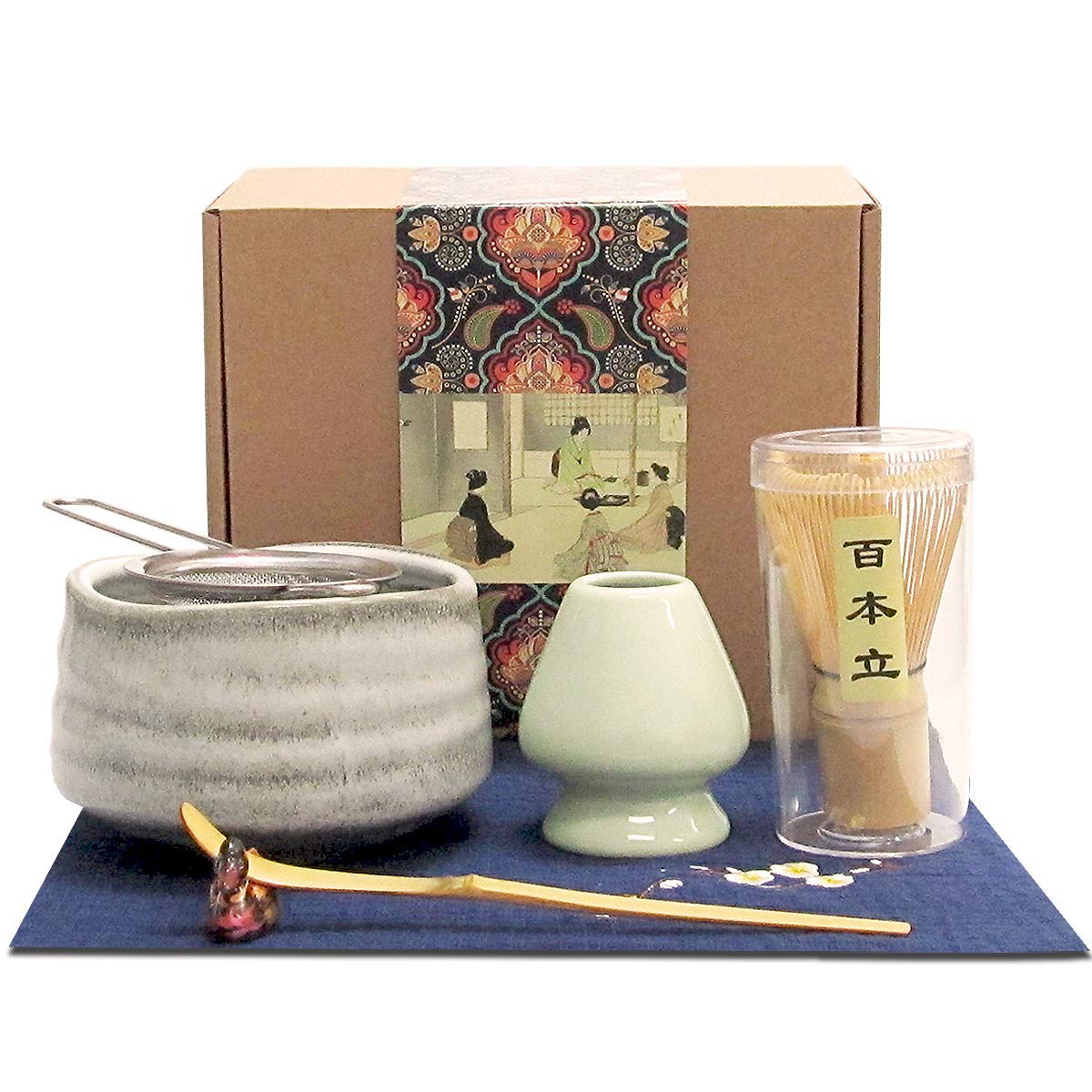 Artcome Japanese Matcha Tea Set, Matcha Whisk, Traditional Scoop, Matcha Bowl, Ceramic Whisk Holder, Handmade Ceremony Kit (7 Pc