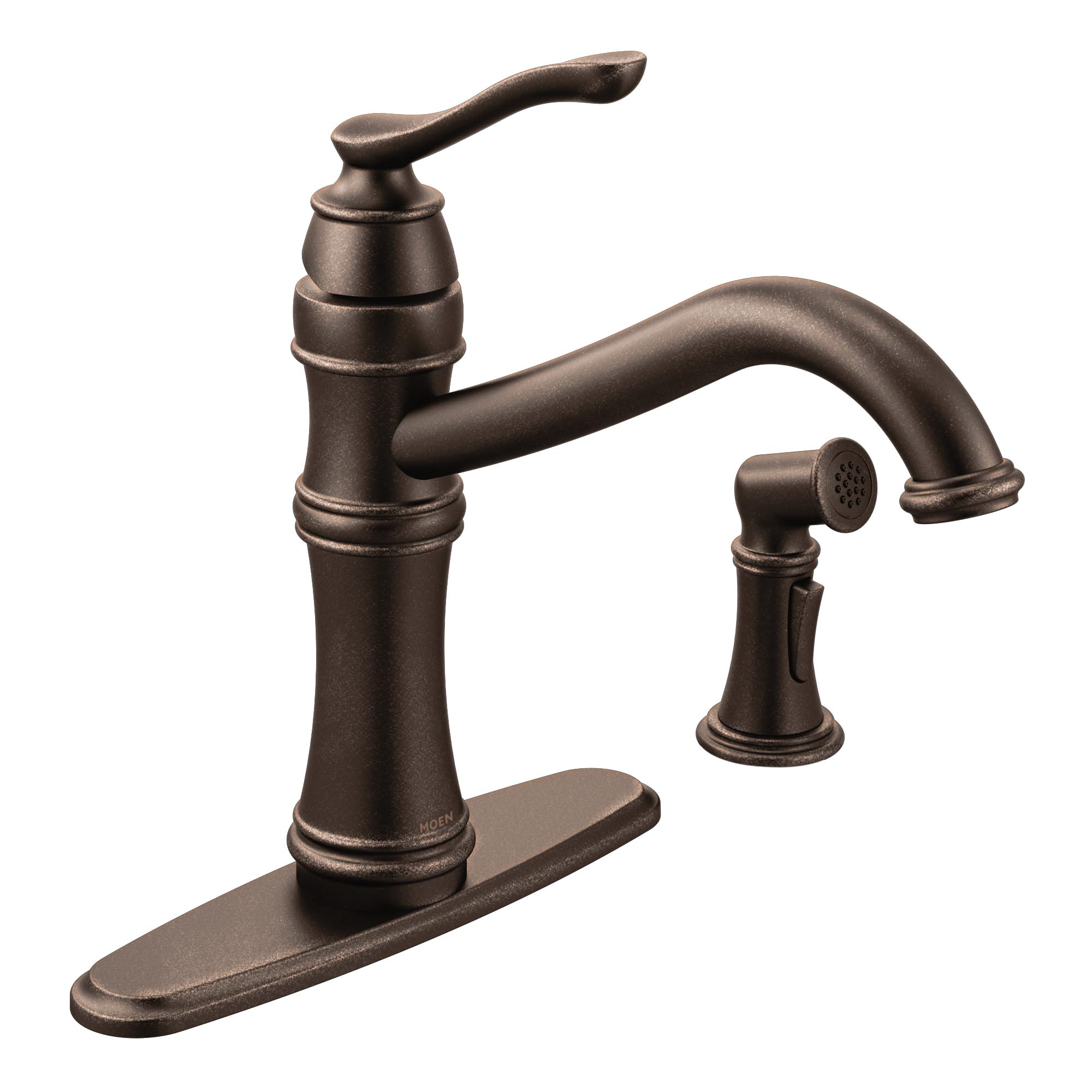 Moen Belfield Oil Rubbed Bronze Traditional One Handle High Arc Kitchen Faucet with Side Spray and Optional Deckplate Included, 
